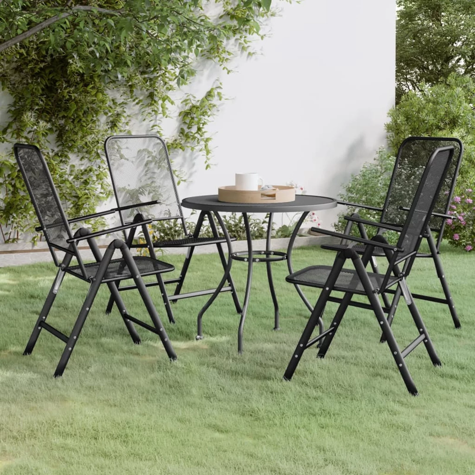 OWSOO 5 Piece Patio Dining Set Expanded Metal Mesh Anthracite