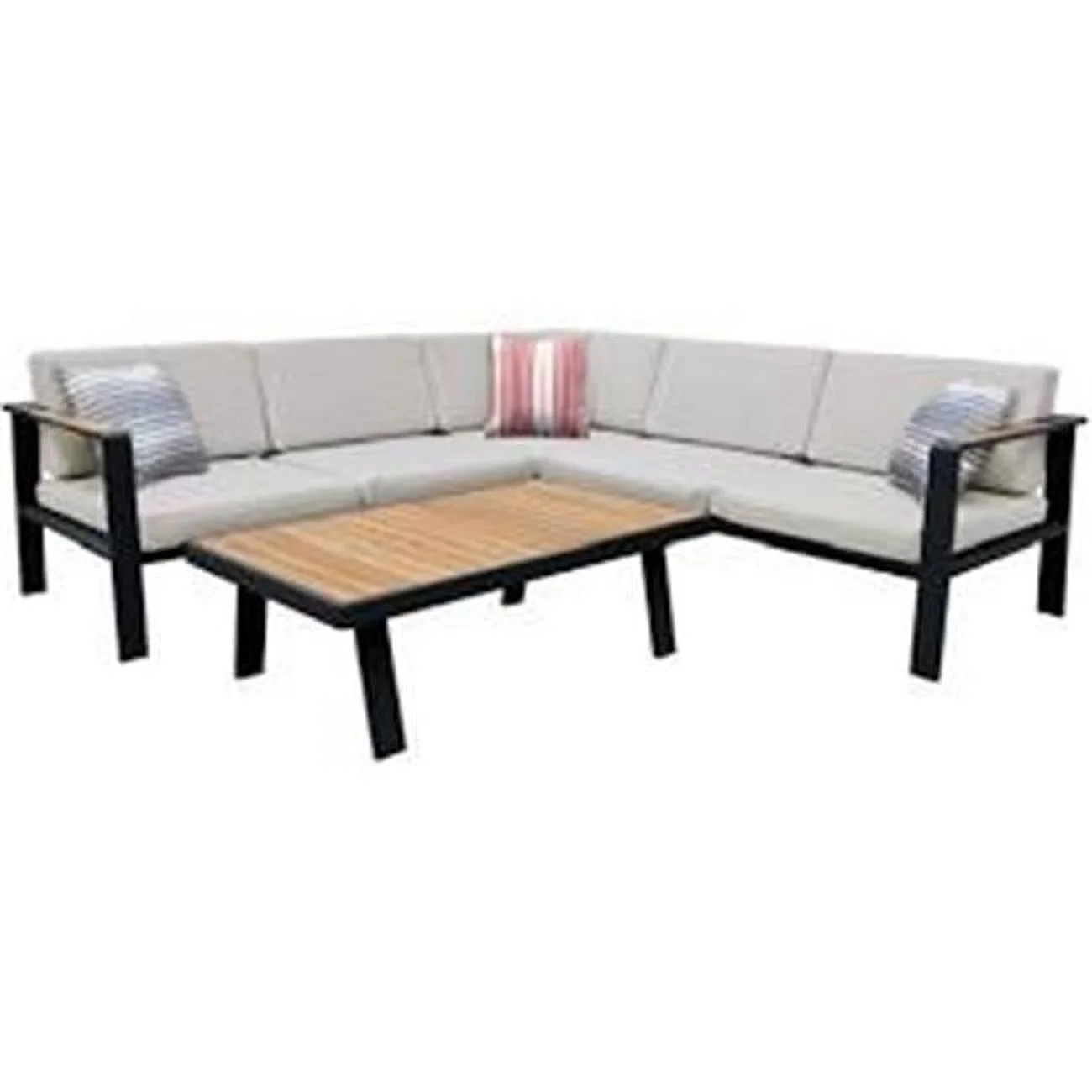 31 x 22 x 26 in. Nofi Outdoor Patio Sectional Set, Gray with Taupe Cushions & Teak Wood