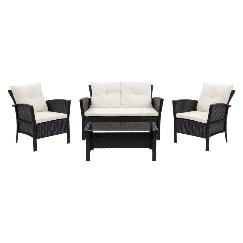 Afuera Living 4-Piece Fabric & Wicker/Rattan Patio Set in Warm White/Black