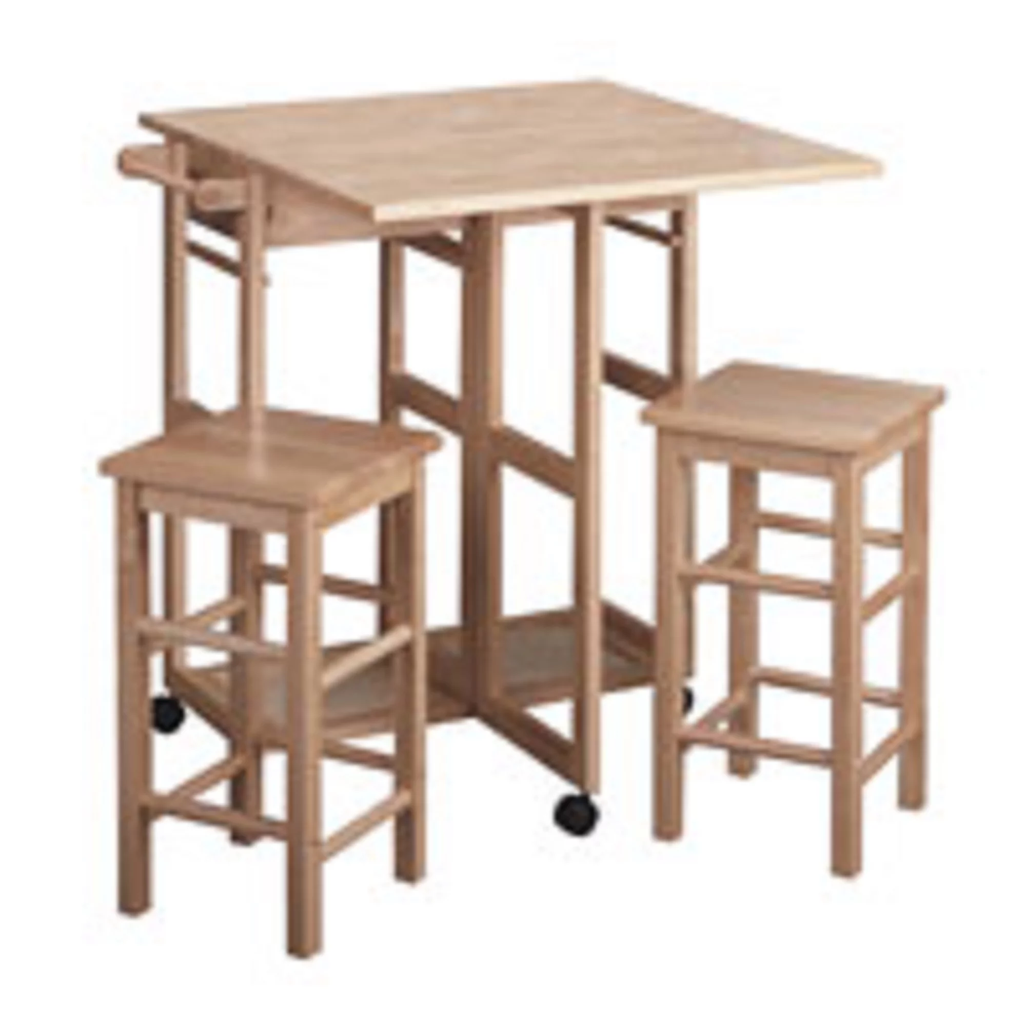 Contemporary Home Living Set of 3 Beige Space Saver Drop Leaf Table with Two Square Stools – 32.75”