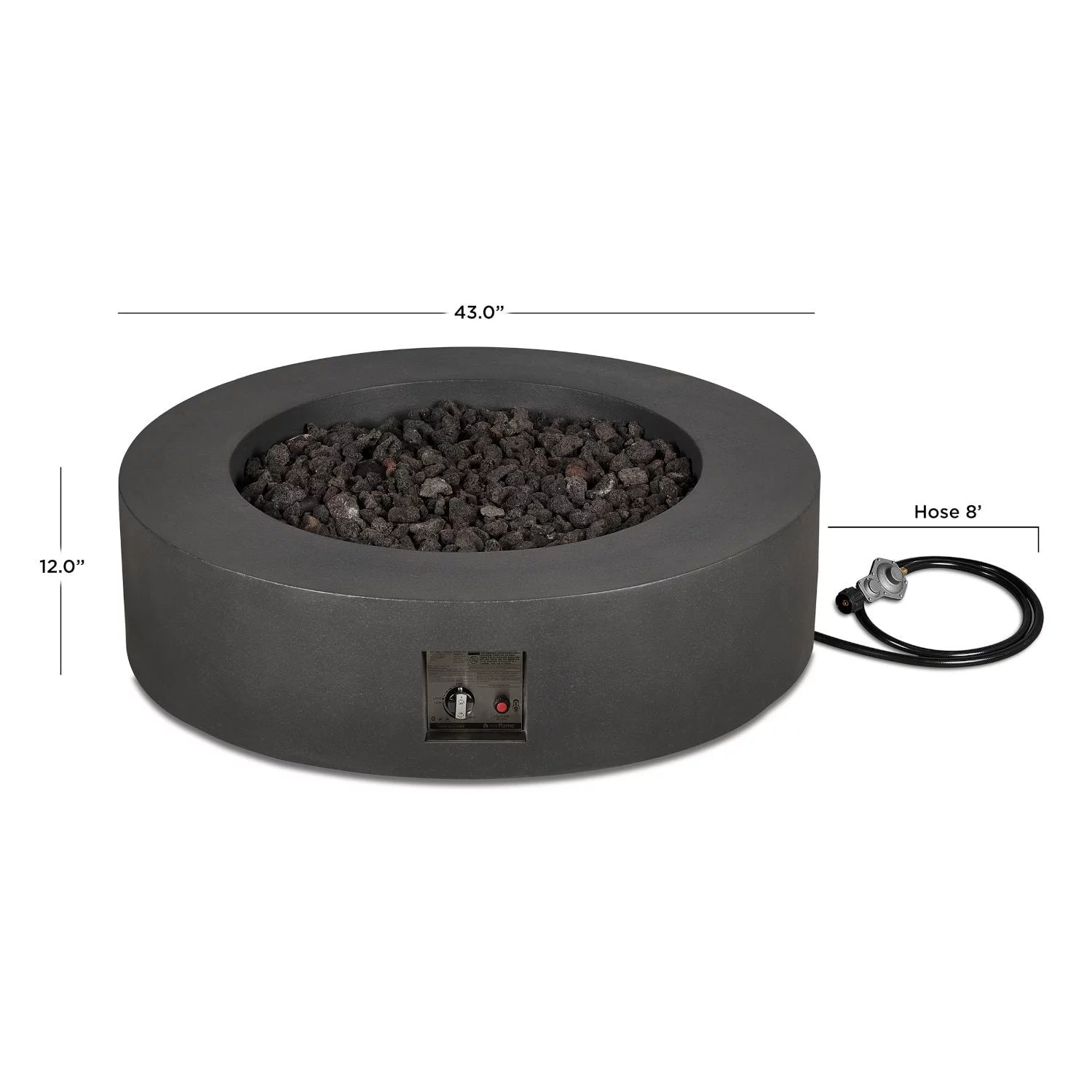 La Valle 43 Inch Round GFRC Concrete Propane Fire Pit Table in Carbon By BBQGuys Signature