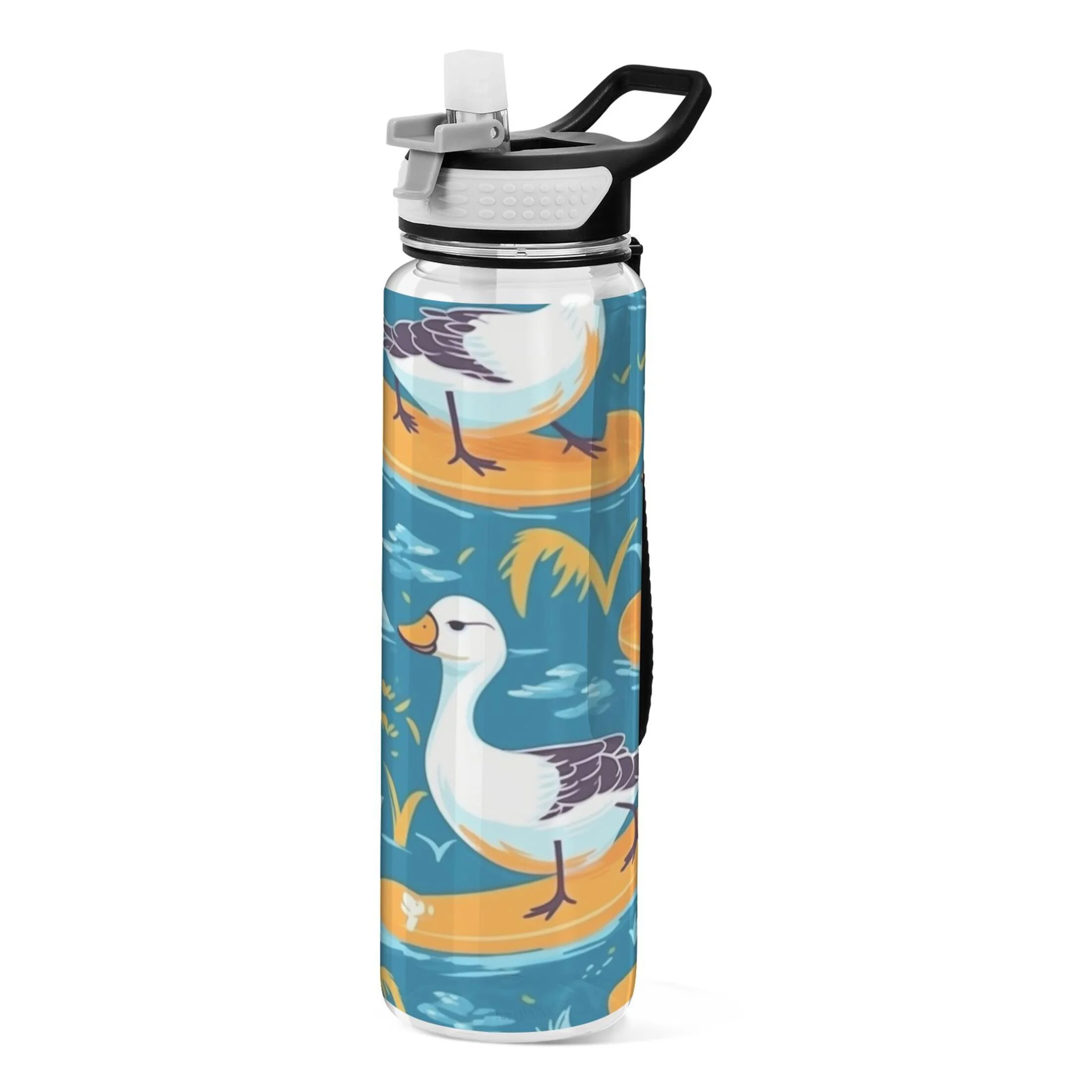 Duck Swimming 32oz Sports Water Bottles Leakproof Tritan Bottle with Straw BPA Free Clear Bottle for Fitness Gym Outdoor Cycling