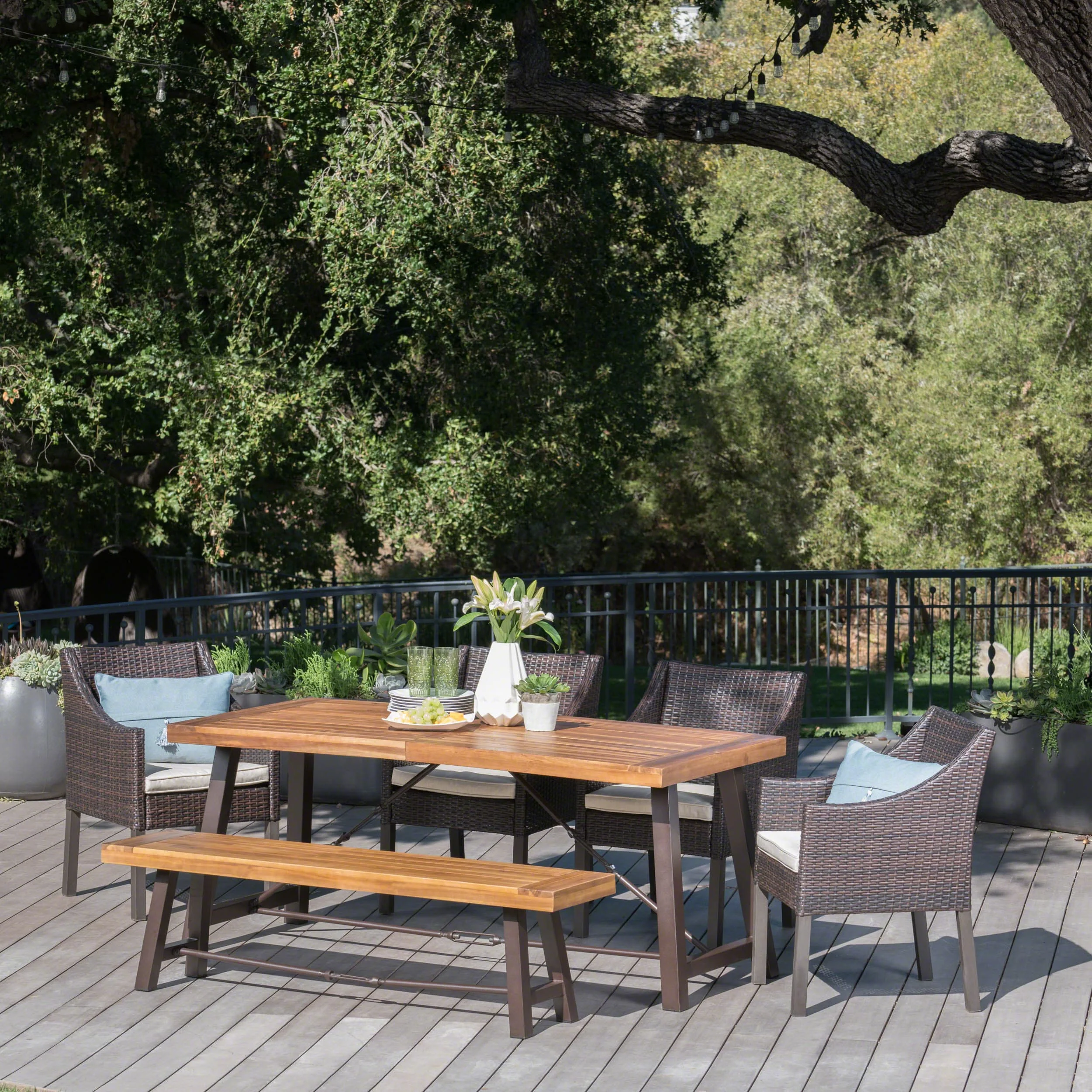 Christopher Knight Home Boland Outdoor 6-piece Rectangle Wood Wicker Dining Set with Cushions by