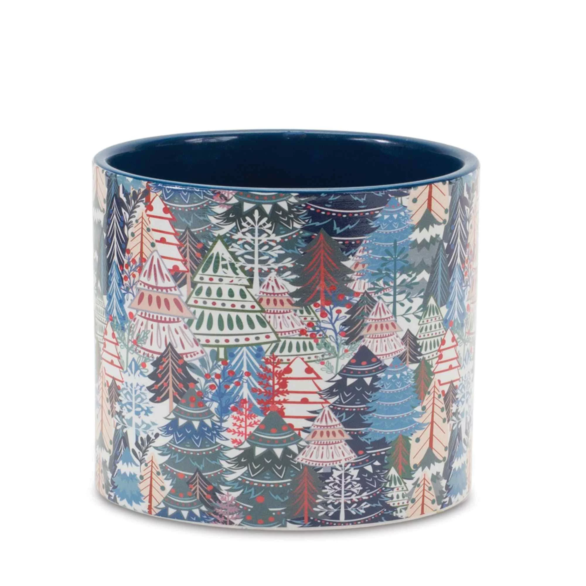 Melrose Set of 4 Blue and White Berry with Pine Tree Christmas Planters 6.25