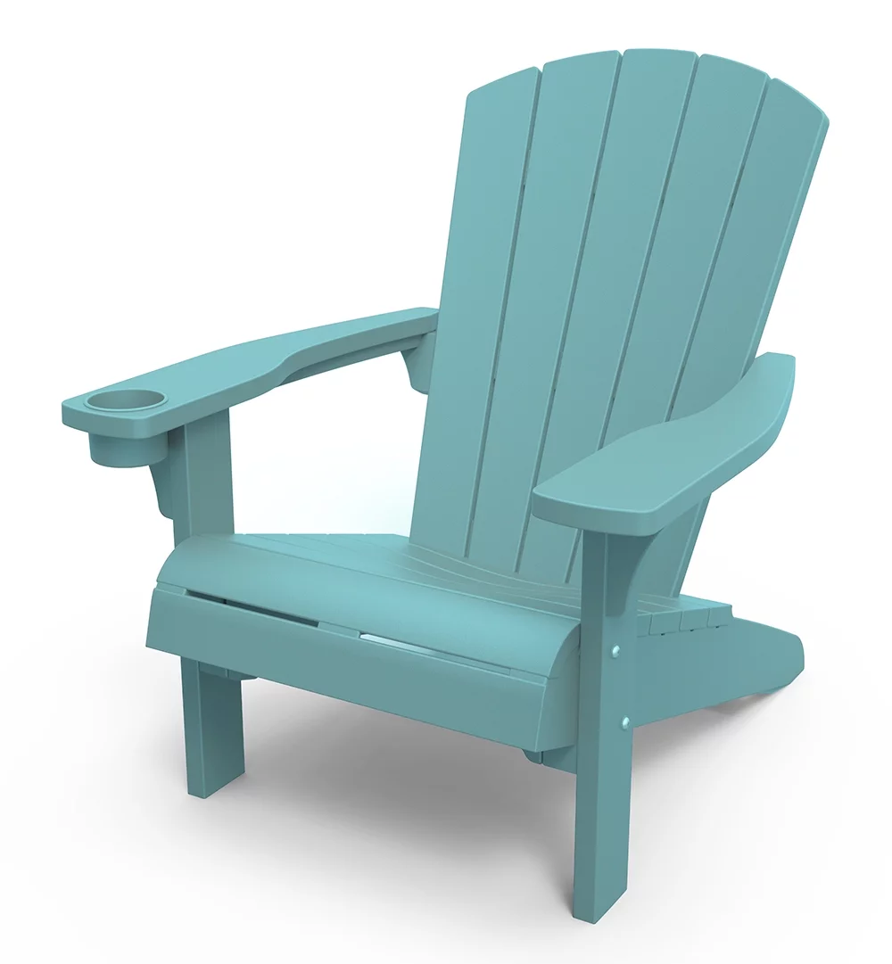 Keter Alpine Adirondack Resin Outdoor Furniture Chairs with Cup Holder Perfect for Patio Seating, Teal