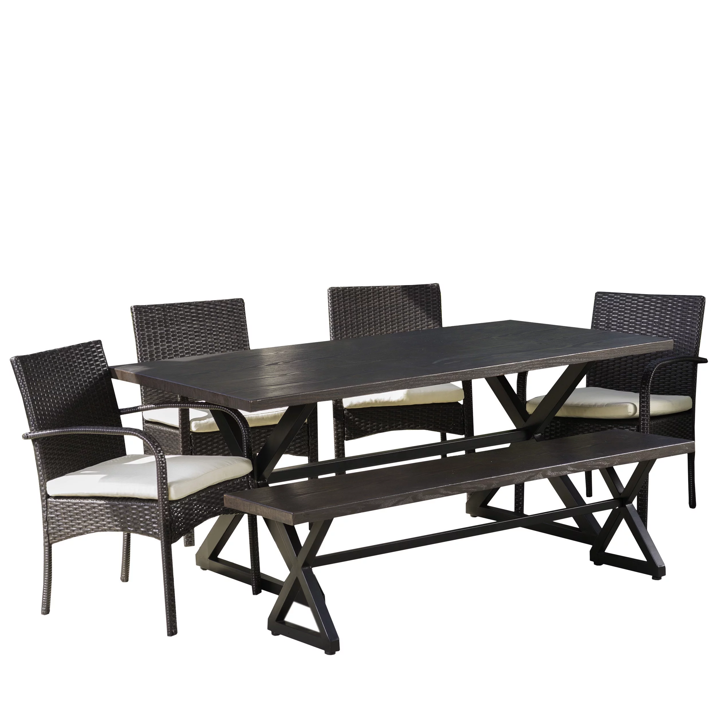GDF Studio Dorian Outdoor 6 Piece Brown Aluminum Dining Set, Multibrown and Crème