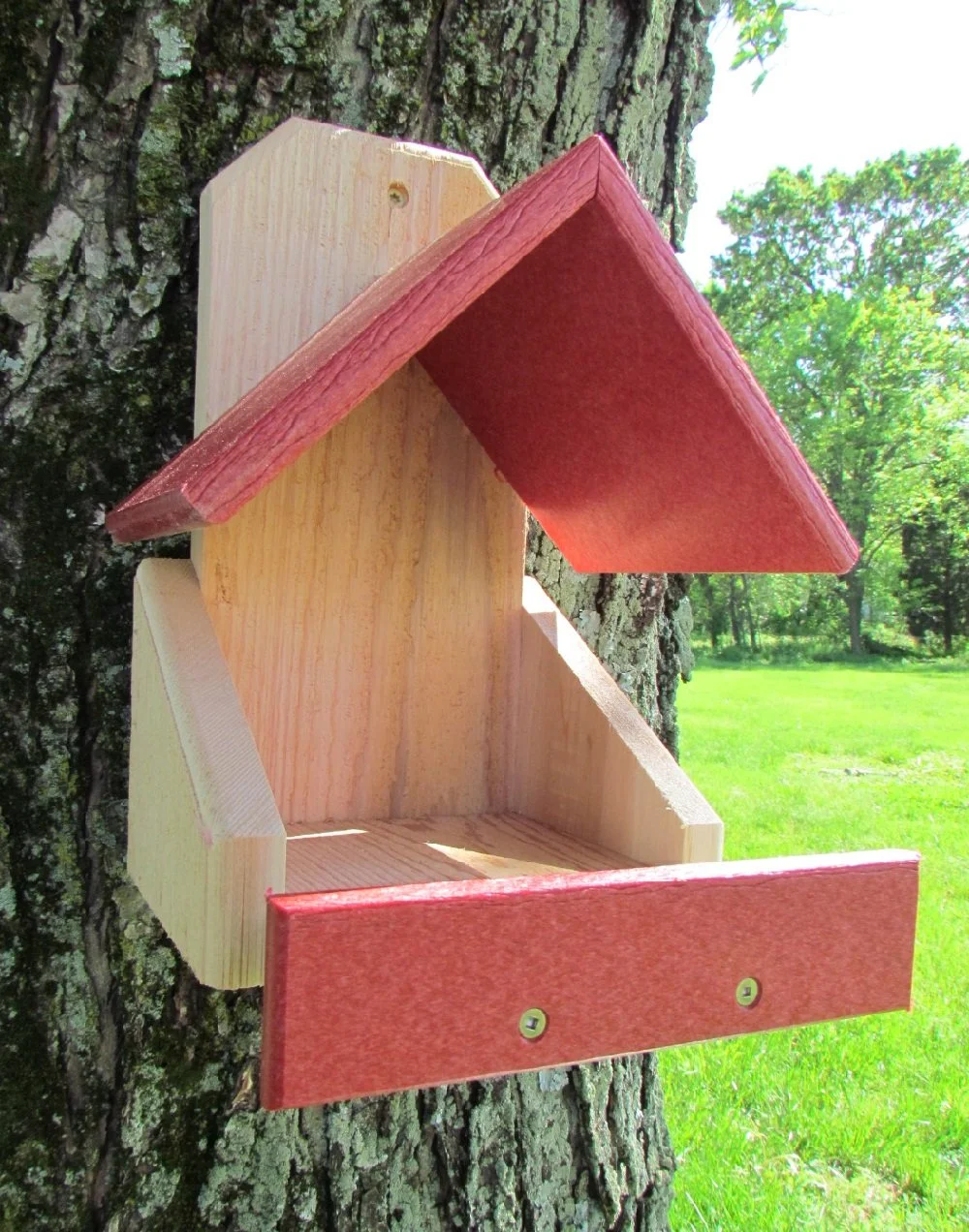 JCs Wildlife Cedar Robin Roost Birdhouse with Recycled Poly Lumber Roof (Red)
