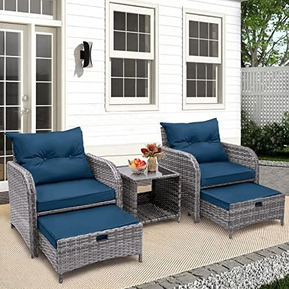 xrboomlife 5 Pieces Wicker Outdoor Patio Chairs Set with Ottoman  Patio Conversation  Set with Ottoman Underneath Balcony  Set with Ottoman  Grey