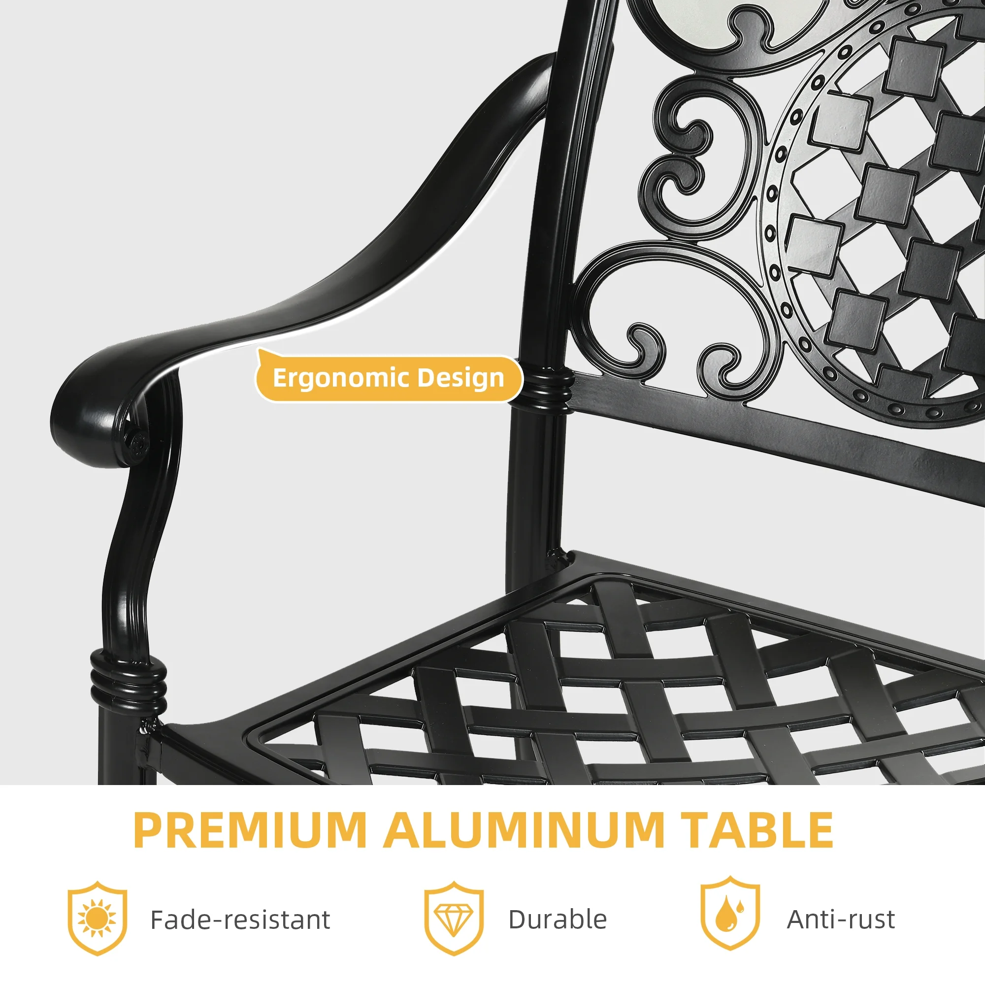 DWVO Set of 2 Cast Aluminum Dining Chairs Durable Solid Construction W/Armrest - Black