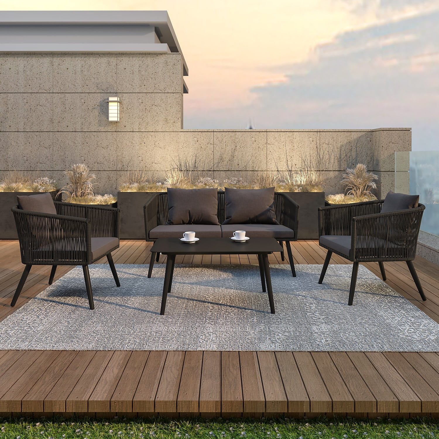 Flash Furniture Kierra Series 4-Piece Aluminum Patio Conversation Set, Gray