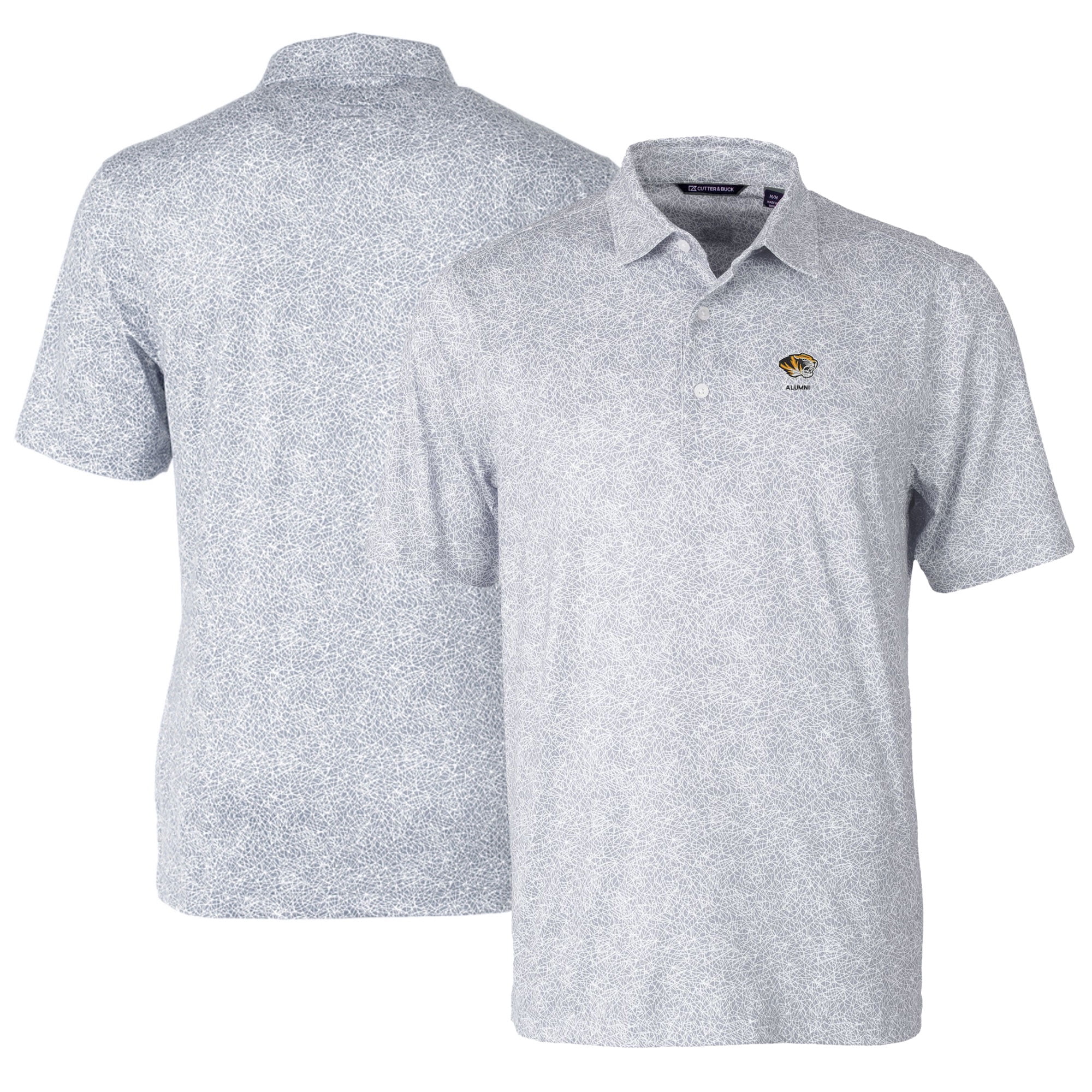 Men's Cutter & Buck Gray Missouri Tigers Alumni Logo Pike Constellation Print Stretch Polo