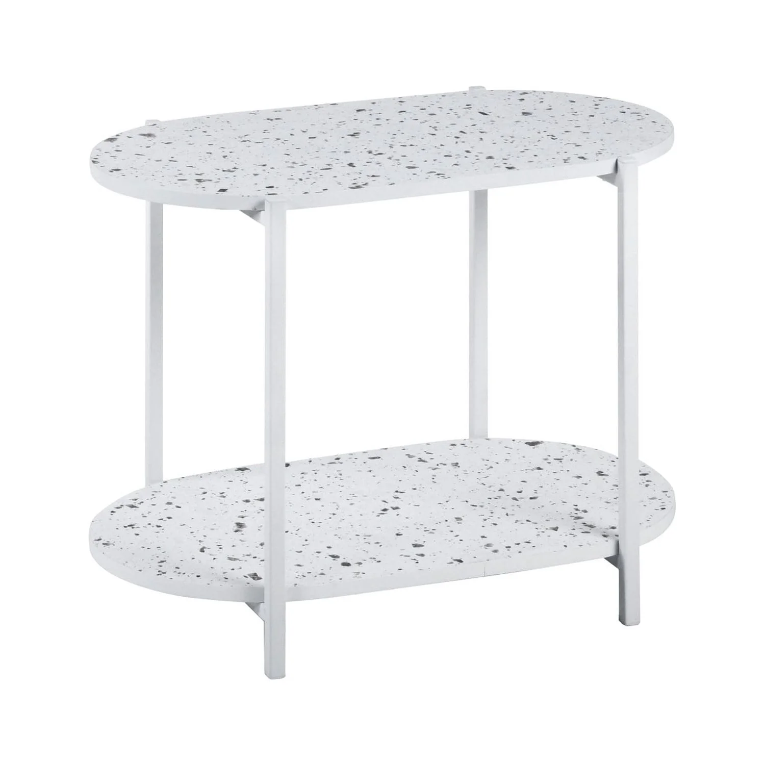 2-Tiers Oval Nightstand, Modern Marble Color Small Table Coffee Tea Sofa Table for Living Room Indoor Balcony