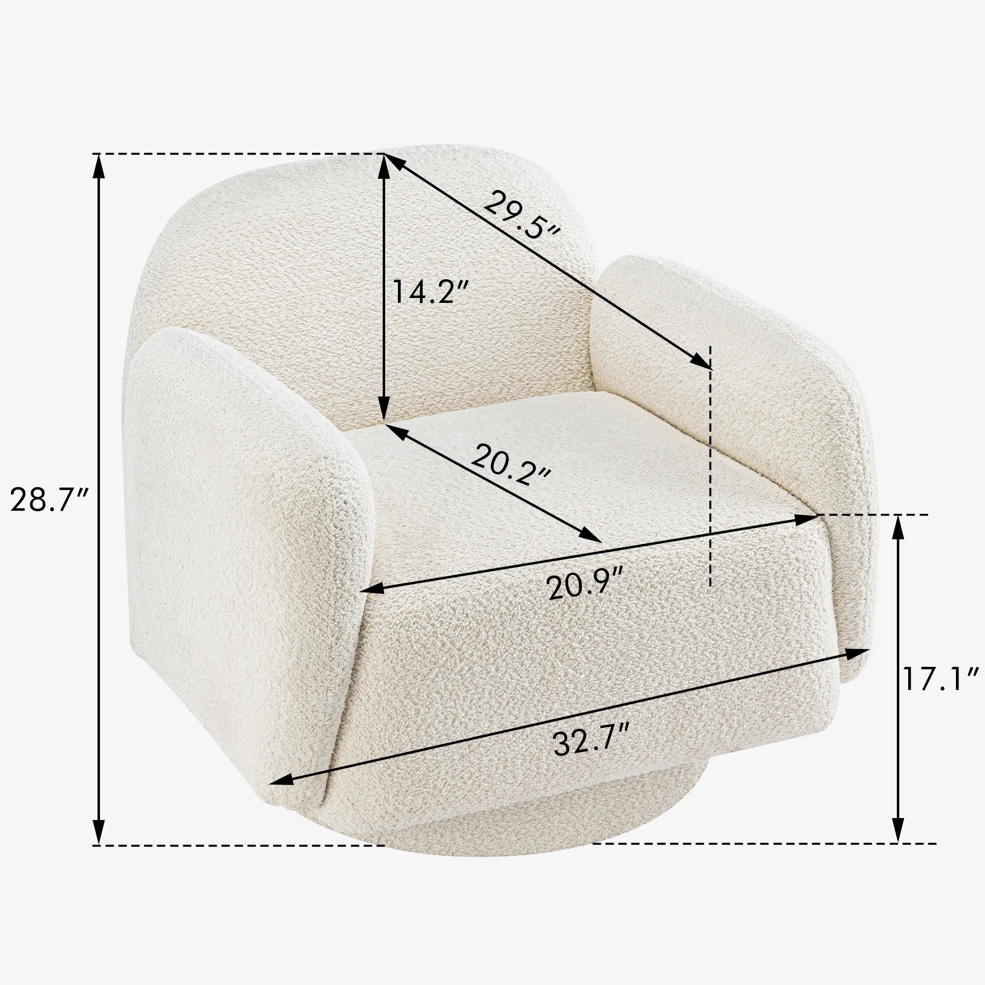 Swivel Accent Chair Upholstered Fabric Living Room Chair Comfortable Lounge Chair (White)