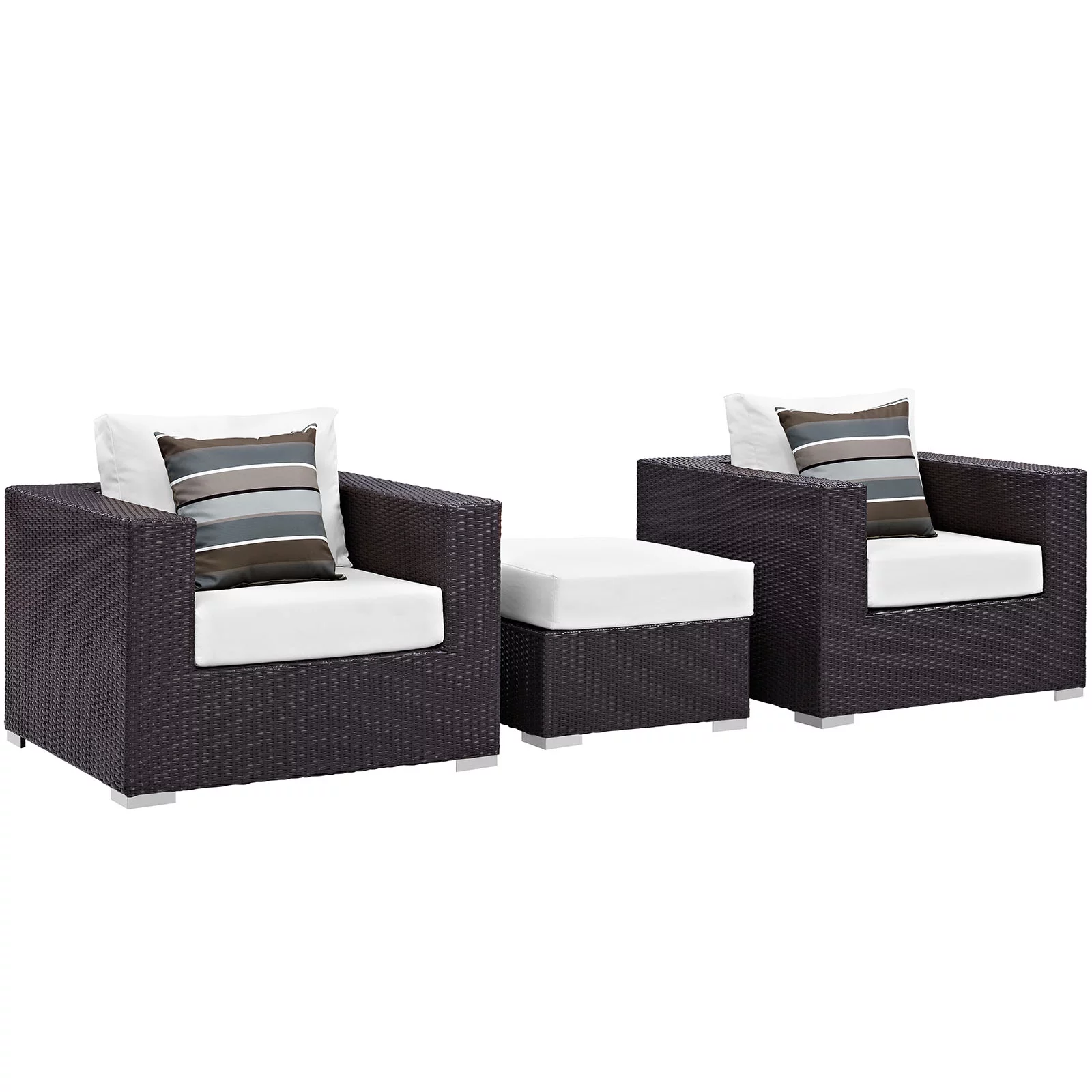 Modern Contemporary Urban Design Outdoor Patio Balcony Three PCS Sofa Set, White, Rattan