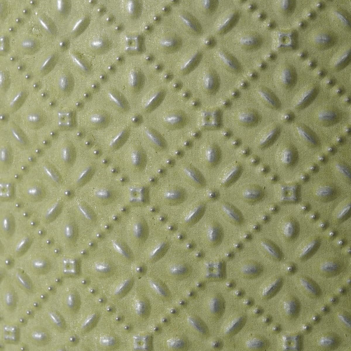 Boho Shabby Style Round Planters, Set of 3, Embossed Mandala Daisy Patterns, Grey with Green Patina, 10.75, 9.75, and 8.75 Inches, Cache Pots