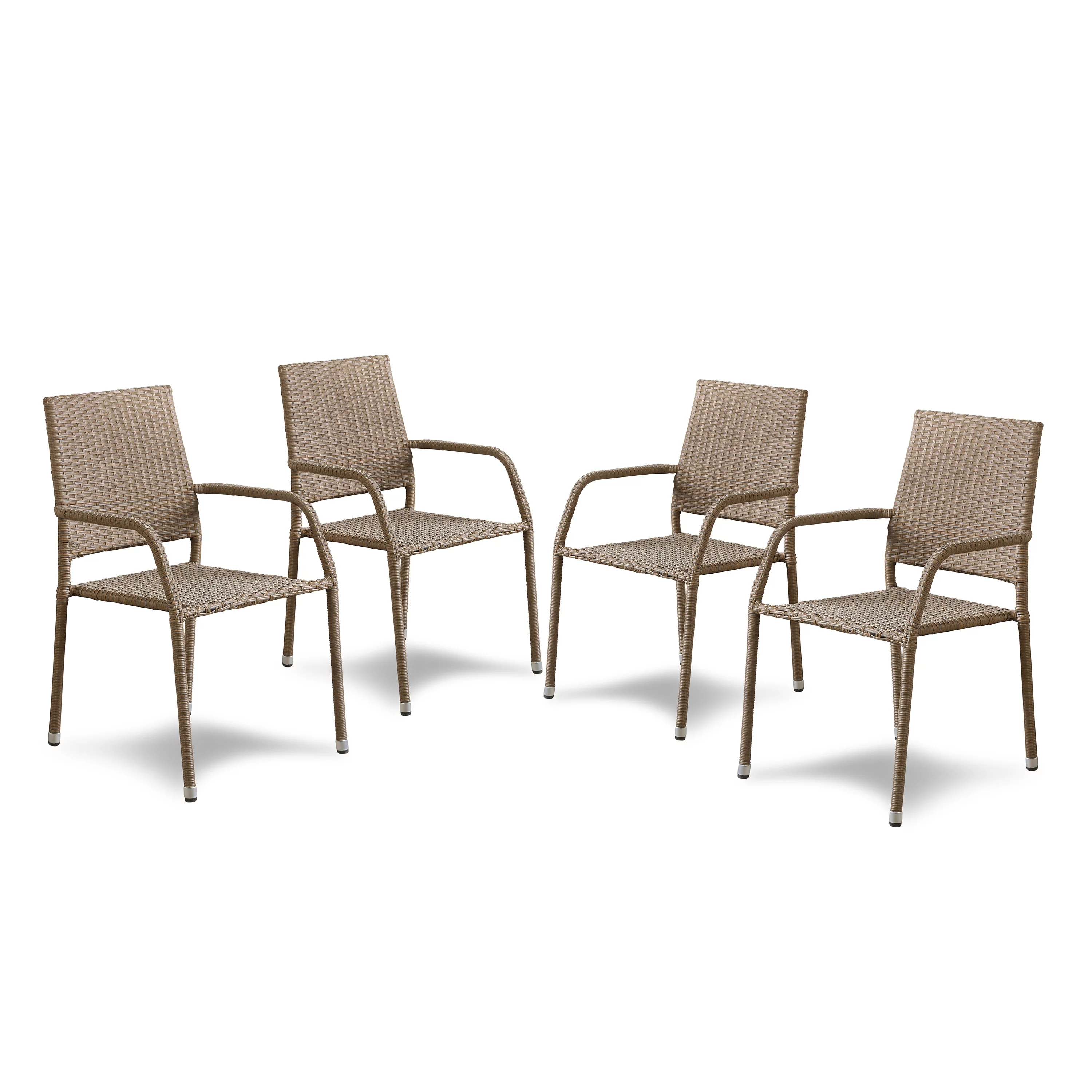 Stol Set of 4 Stackable PE Wicker Rattan Outdoor Dining Chairs in Natural