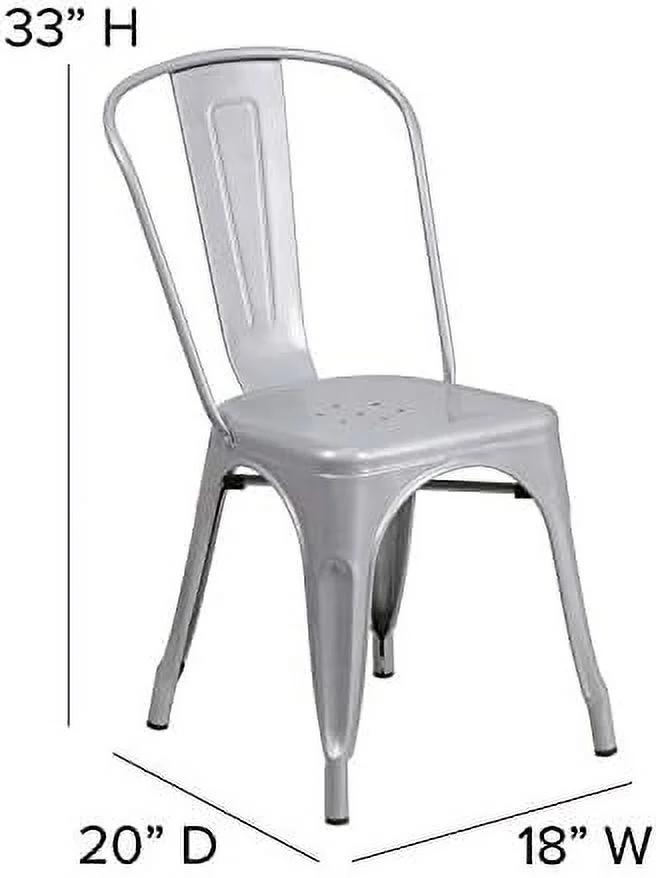Grade Silver Metal Indoor-Outdoor Stackable Chair
