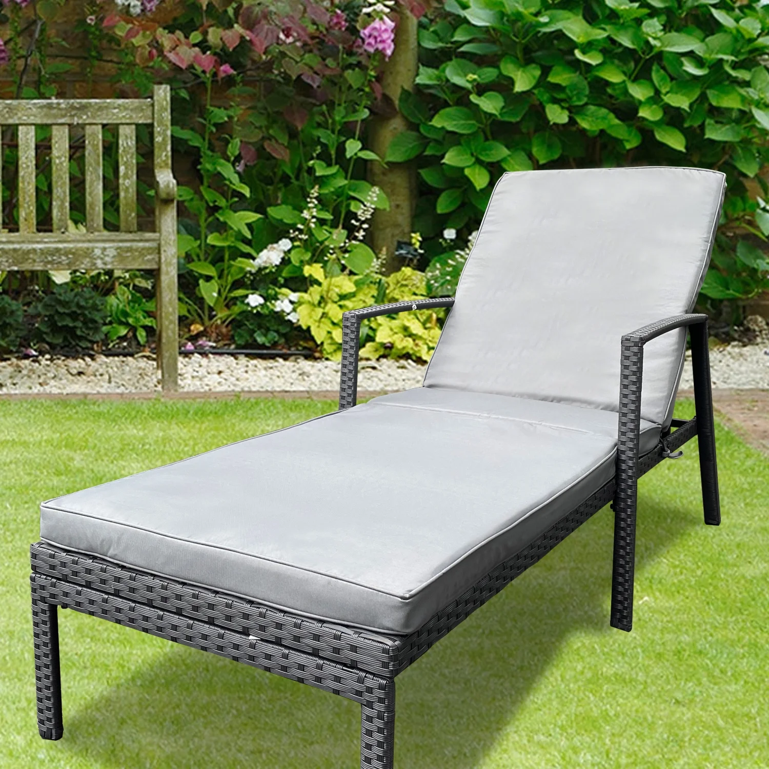 Ultimate Comfort and Luxury with Gray Rattan Wicker Outdoor Patio Lounge Chaise Chairs - Stylish and Elegant High-End Gray Wicker Chairs for Unparalleled Relaxation - Premium Gray Rattan