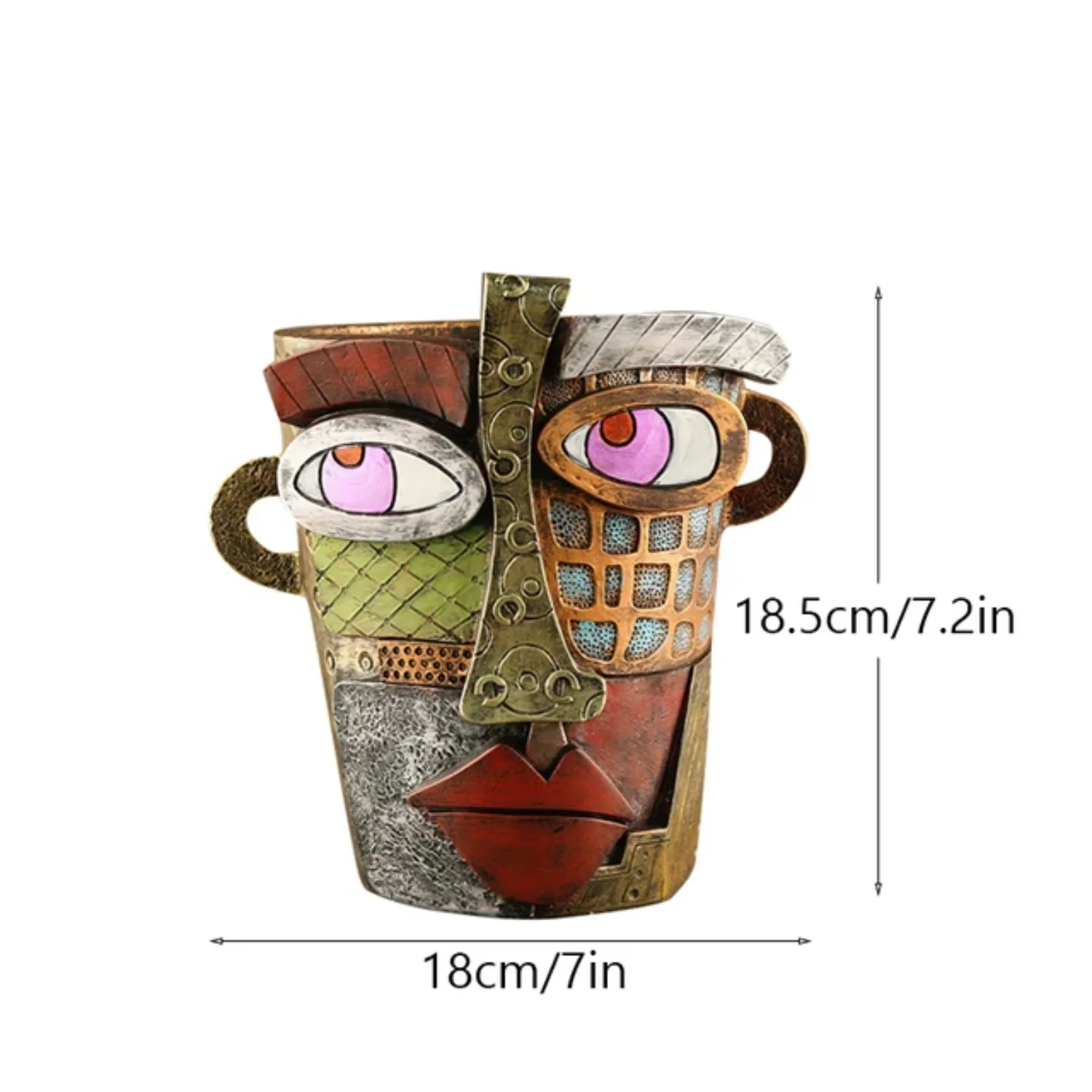 Vibrant and Beautiful Succulent Flower Pots - Exquisite and Stunning Retro Abstract Container - Antique Colorful Ornament Vase - Intricate and Unique Resin Face Potting Planter with Perfe