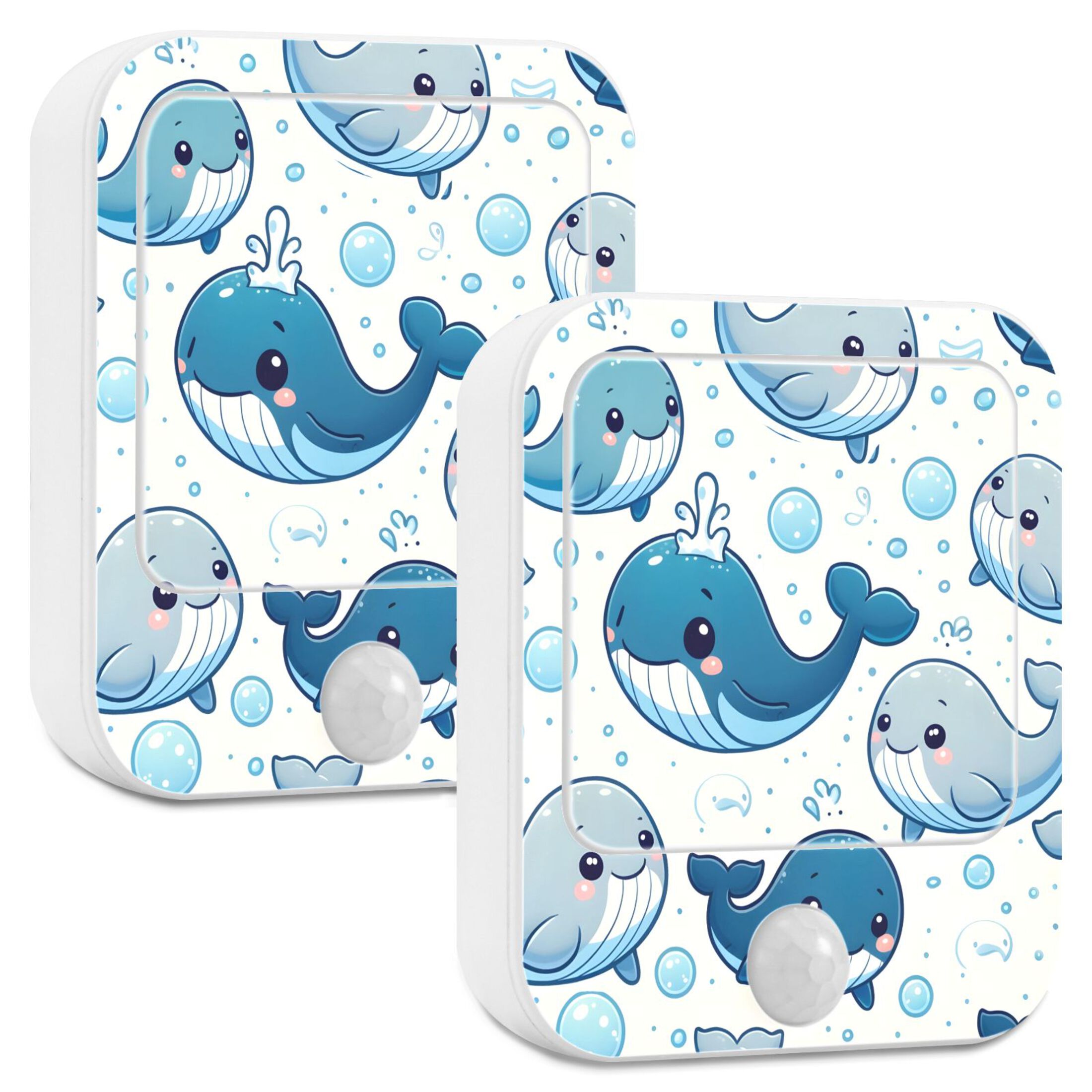 Cartoon Bubbles and Whale LED Motion Sensor Night Light 2 Pcs Plug-in Wall Lamp Dusk-to-Dawn for Bedroom Hallway Bathroom Kitchen Decor