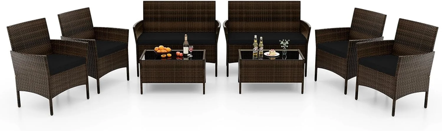 Dina 4-Pieces Patio Furniture Set - Outdoor PE Wicker Conversation Set with Washable Cushions  Tempered Glass Table  Rattan Chair for Garden  Yard  Poolside  Porch Furniture Set (1  Black