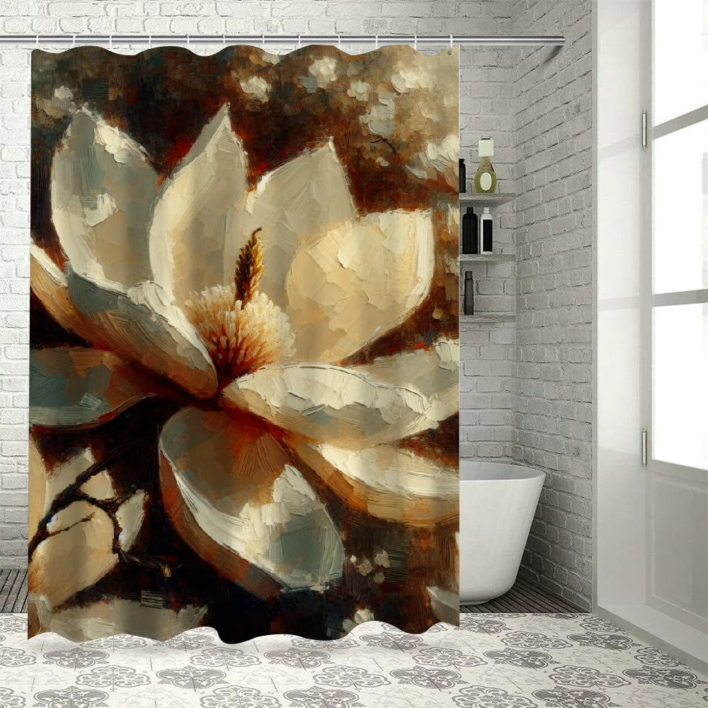 JEUXUS Magnolias Aglow at Sunset Shower Curtain, Magnolia Floral, Southern Flower Durable and Washable White