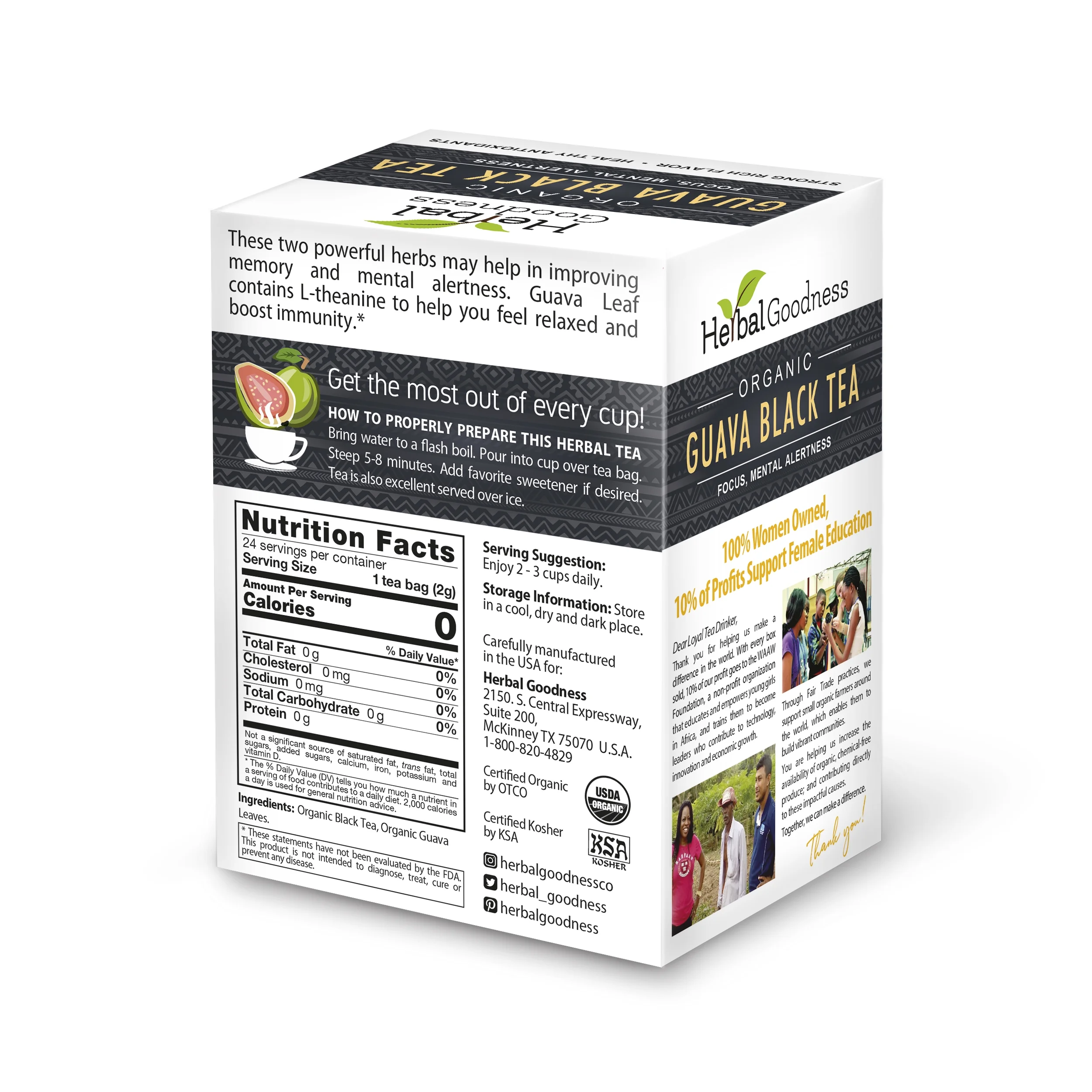 Guava Tea - Guava Juice, Caffeine-Free Black Herbal Tea | Hojas De Guayaba | 24ct - Herbal Goodness