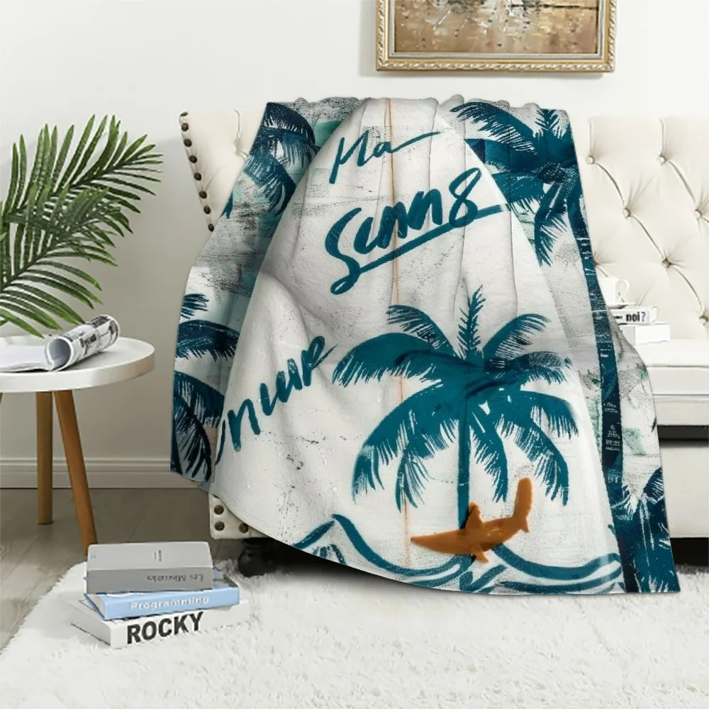 Qinduosi Palm Tree Fleece Blanket Blanket Sports Blanket for Couch Travel Sofa Plush Throw Blanket Shark Starfish Room Decor Queen