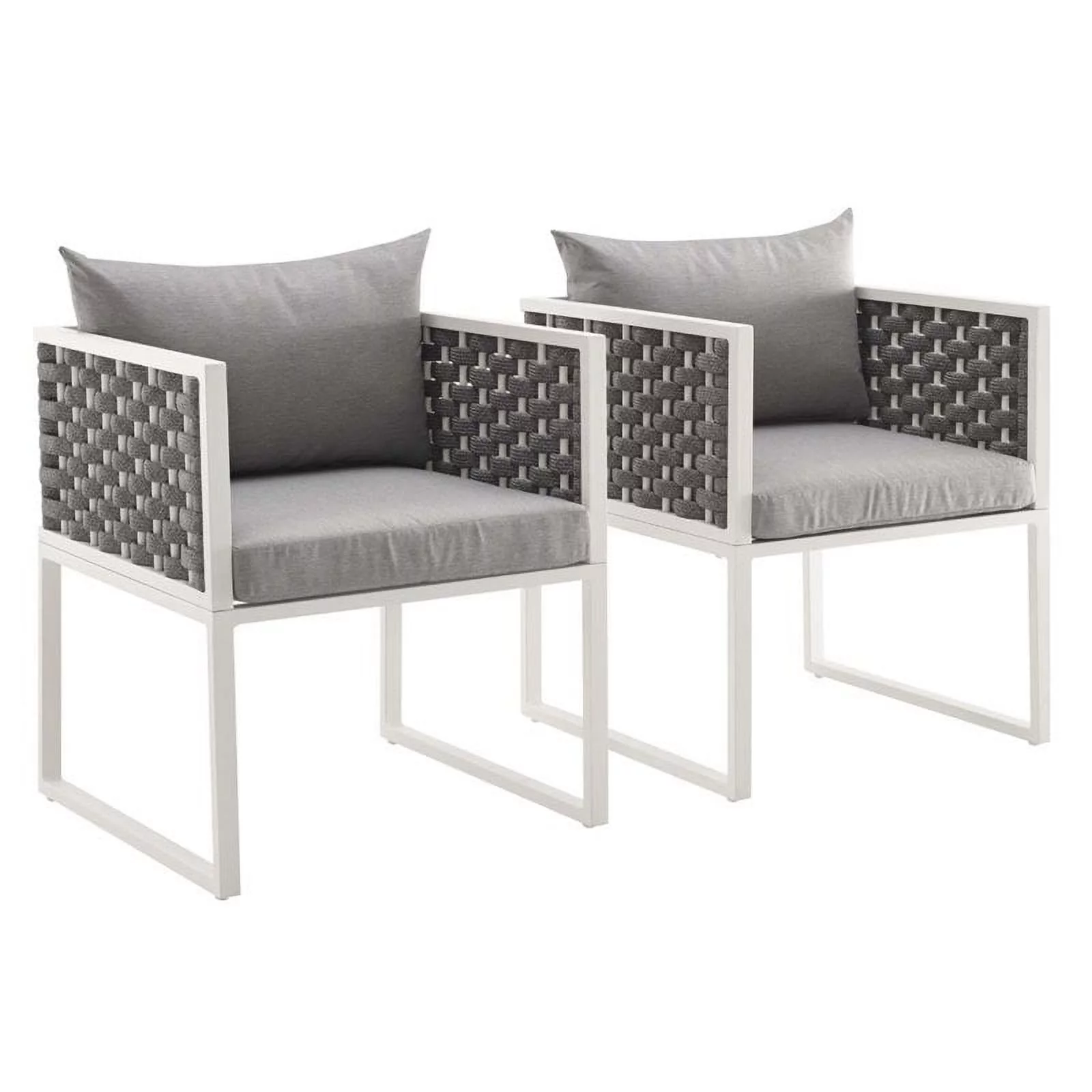 Pemberly Row  Aluminum Patio Dining Armchair in White and Gray (Set of 2)