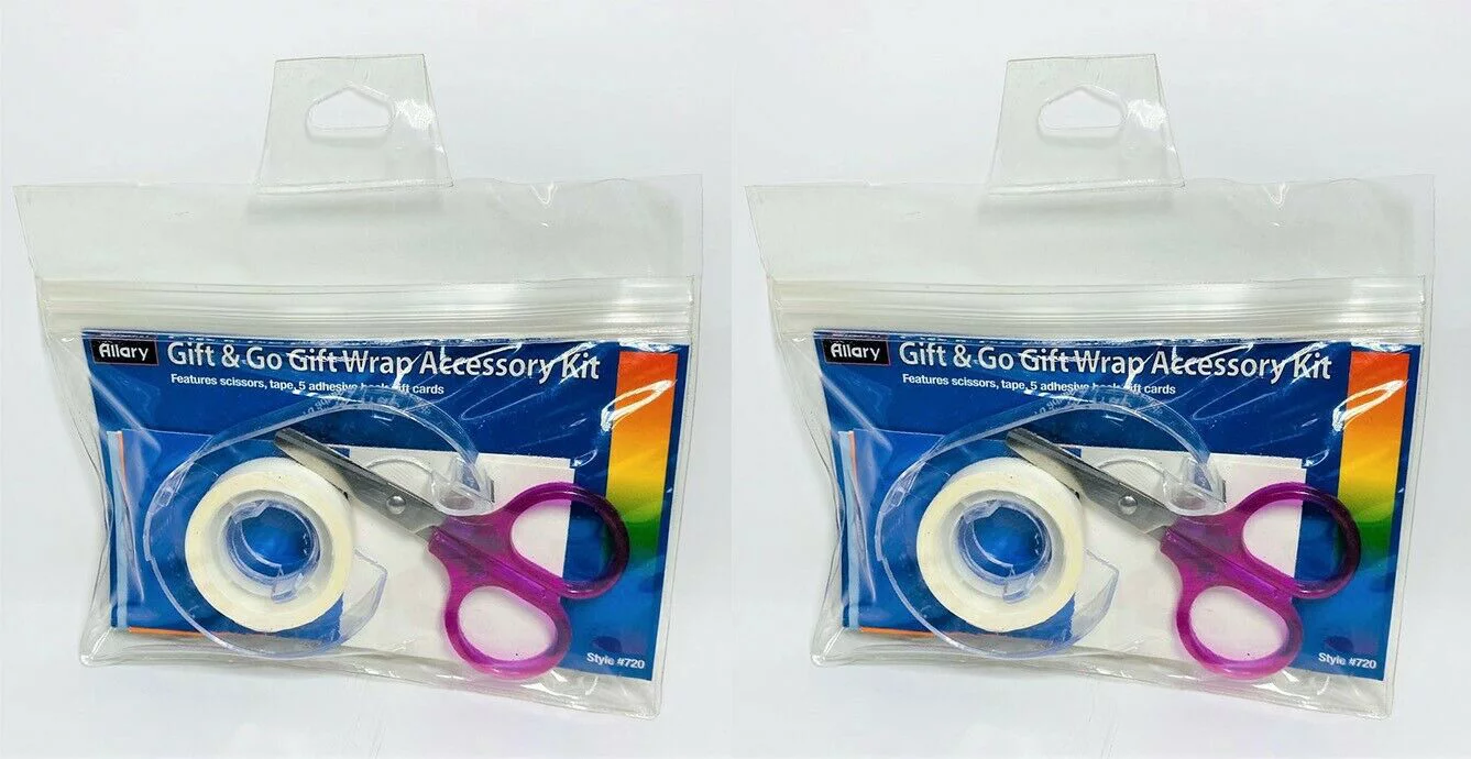LOT OF 2 Allary Gift Wrap Accessory Kit , Gift tags , Scissors and Tape