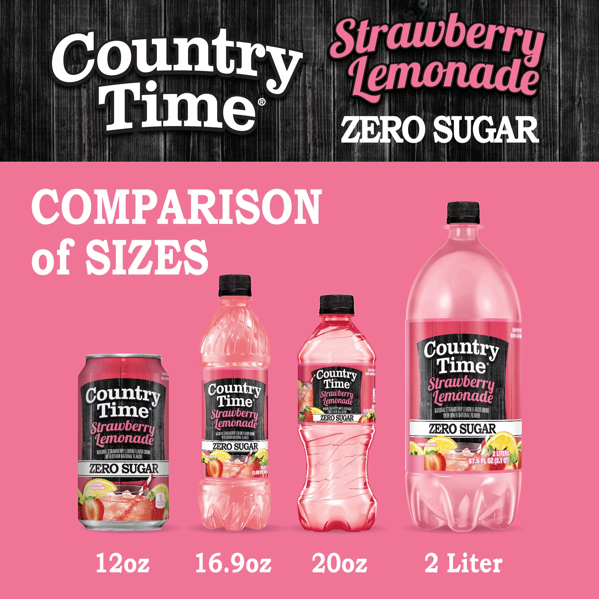 Country Time Zero Sugar Strawberry Lemonade Fruit Juice 12 fl oz, 12 Pack Cans