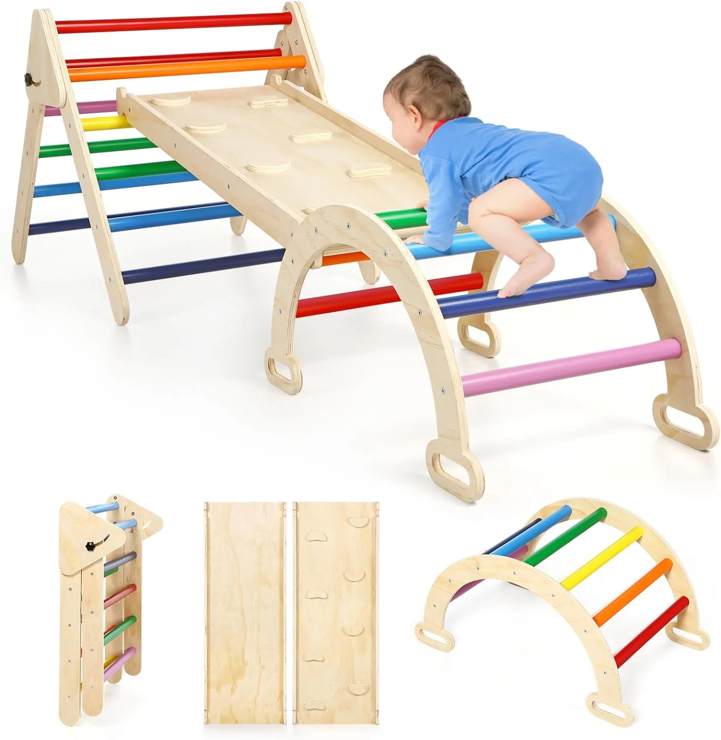 YOUB 5 in 1 Rainbow Climbing Toys for Toddlers - Foldable Climbing Triangle,Arch Climber, Climp Ramp - Montessori Toys for Babies Kids Climbing Toys Indoor & Outdoor - Girls & Boys Gift
