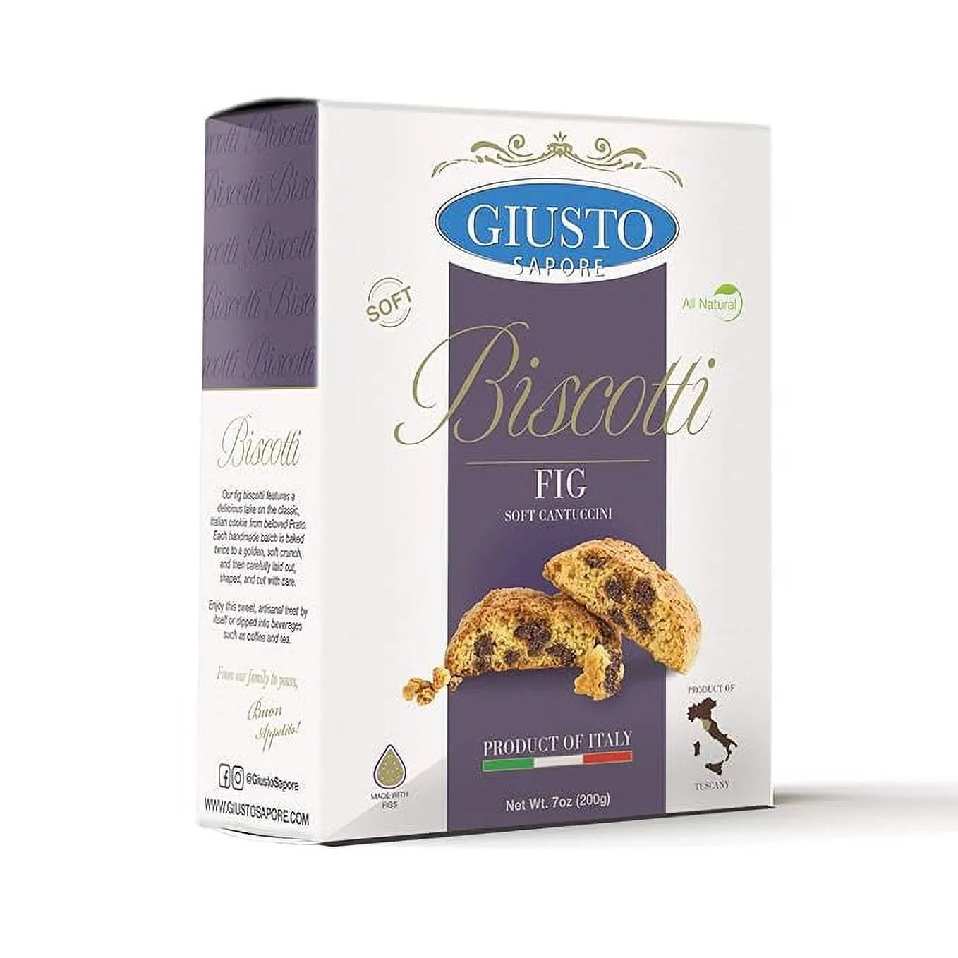 Giusto Sapore Italian Soft Cantuccini - Fig 200g - Premium Gourmet Brand - Imported from Italy and Family Owned