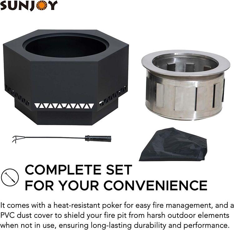 Sunjoy 26 in. Smokeless Fire Pit w/PVC Cover and Fire Poker