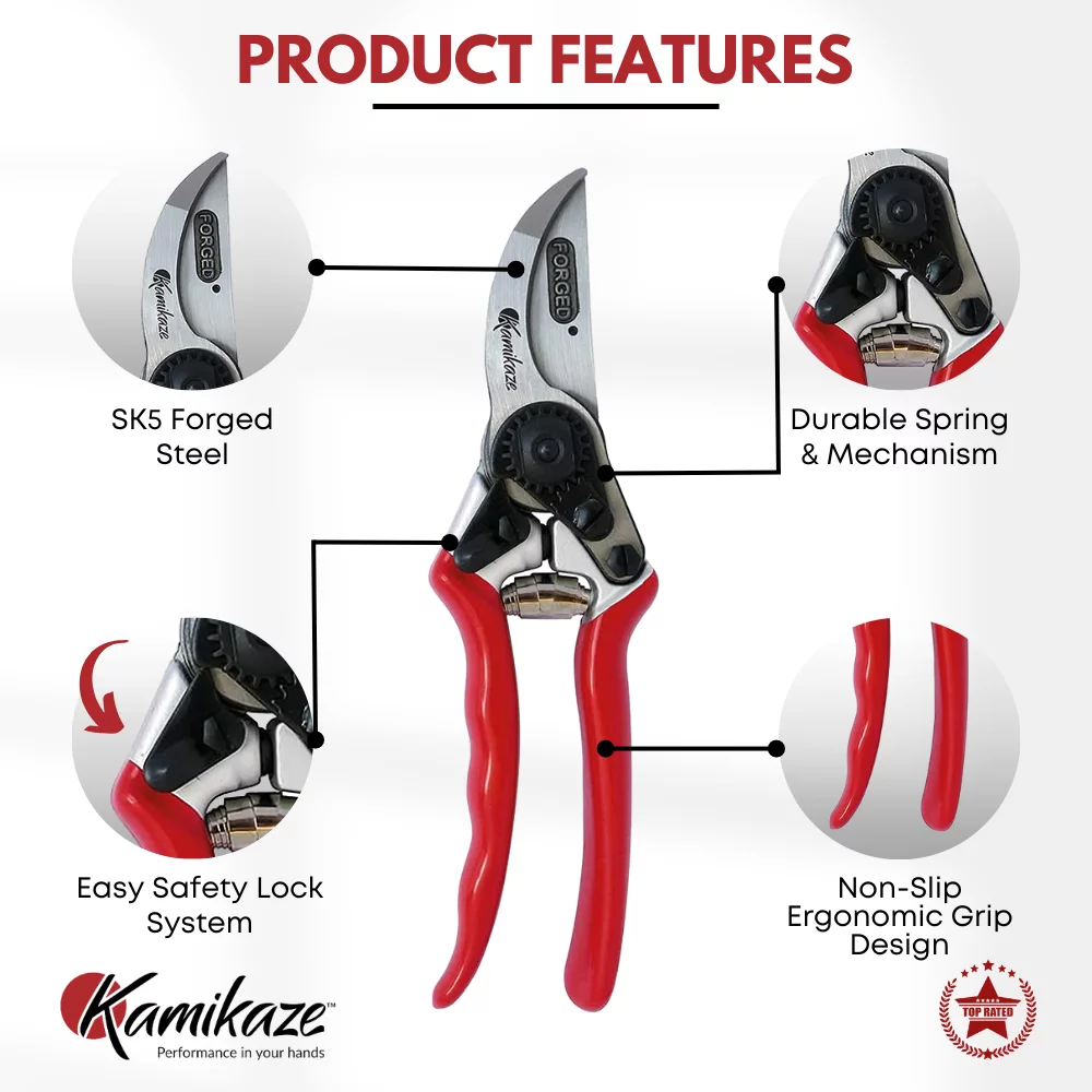 Kamikaze 9717 KM-5 Forged Professional Thin Hand Pruning Shears for Gardening