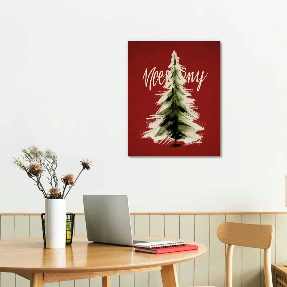 GOSMITH Rustic Vintage Farmhouse Holiday Wall Decor Norway Spruce Scotch Pine - Winter Pine Bathroom Print Poster - Christmas Tree Wall Art Gallery Wall - Snowy Winter - Aesthetic Botanical Picture