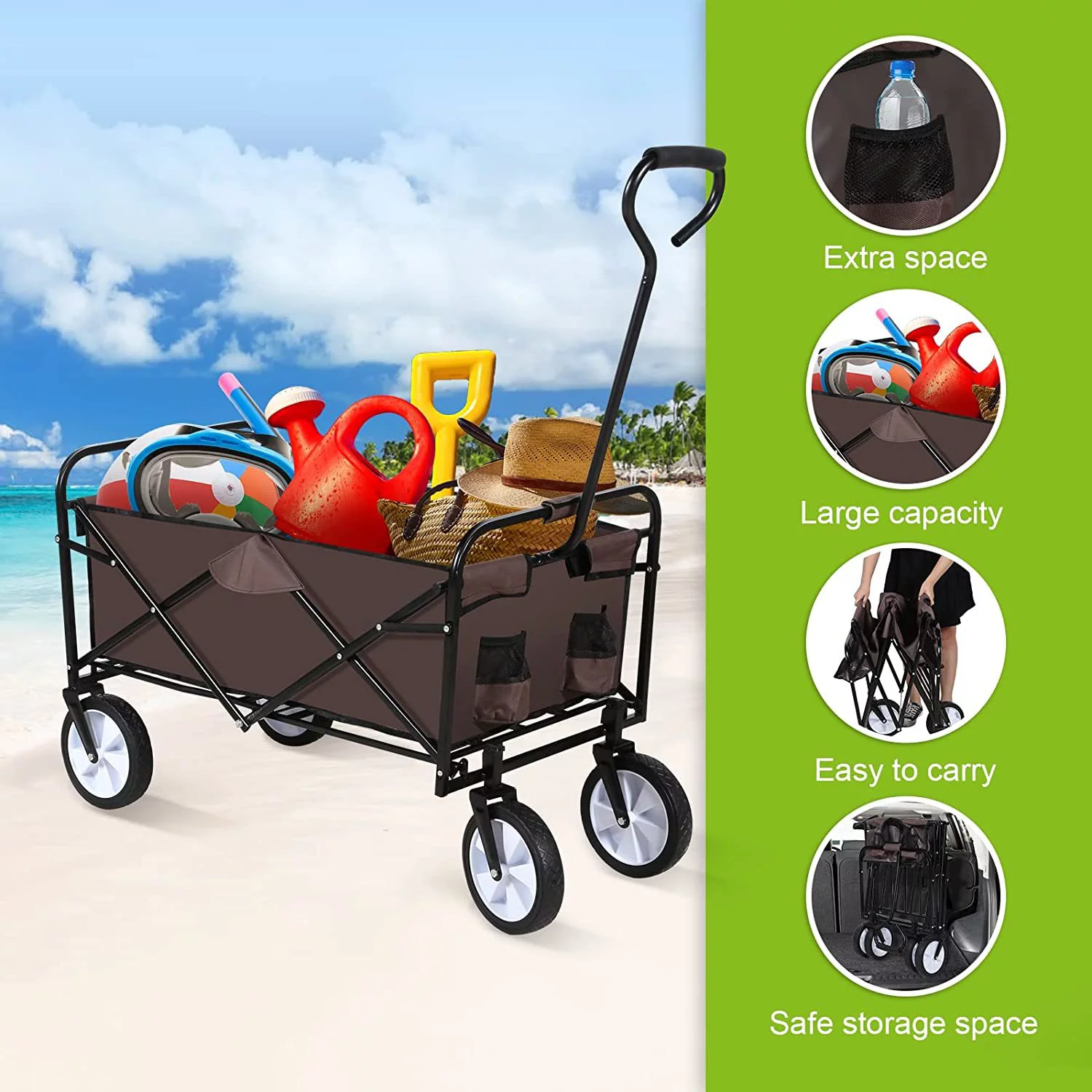 YSSOA Rolling Collapsible Garden Cart Camping Wagon Degree Swivel Wheels