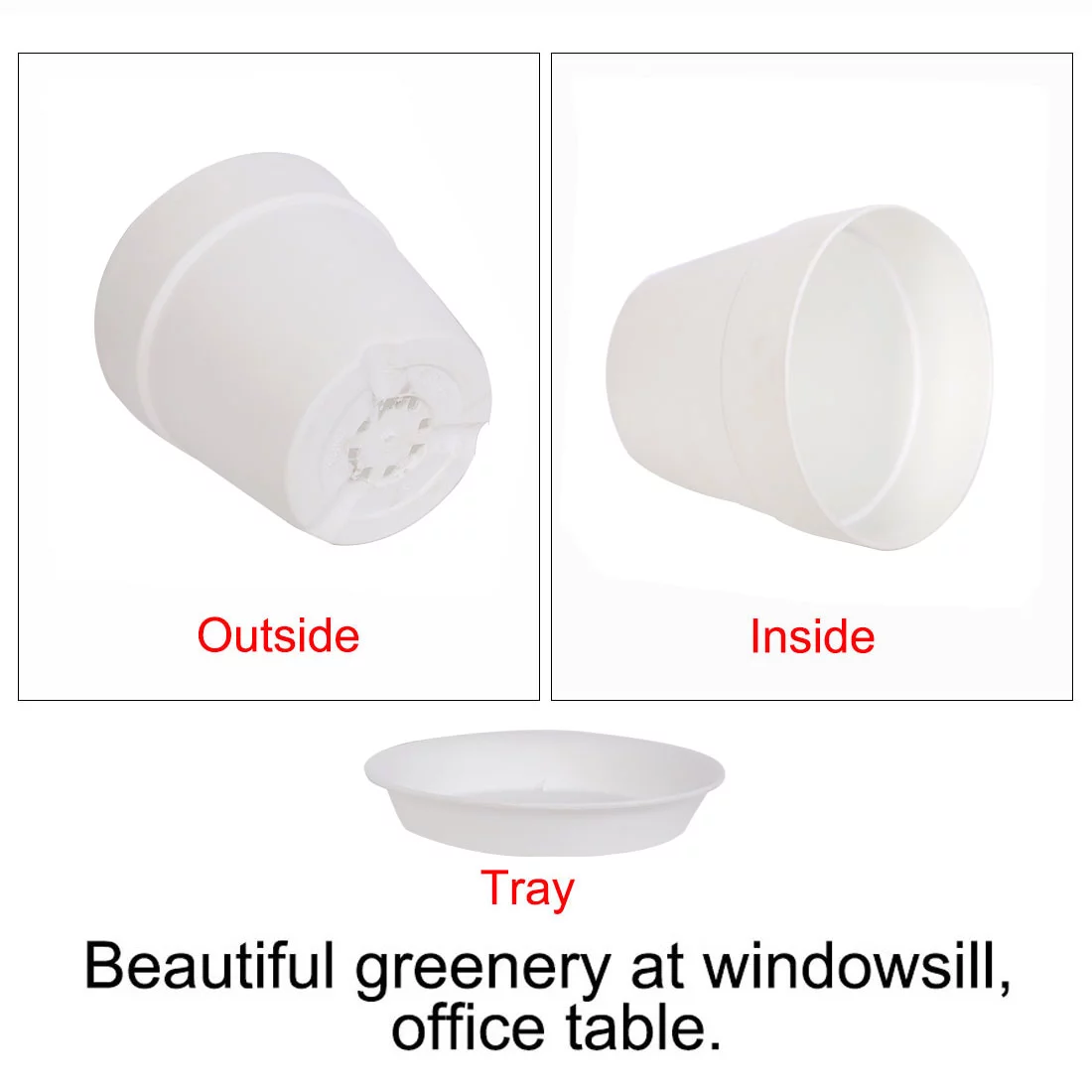 Home Balcony Plastic Round Design Flower Cactus Plant Holder Planter Pot White