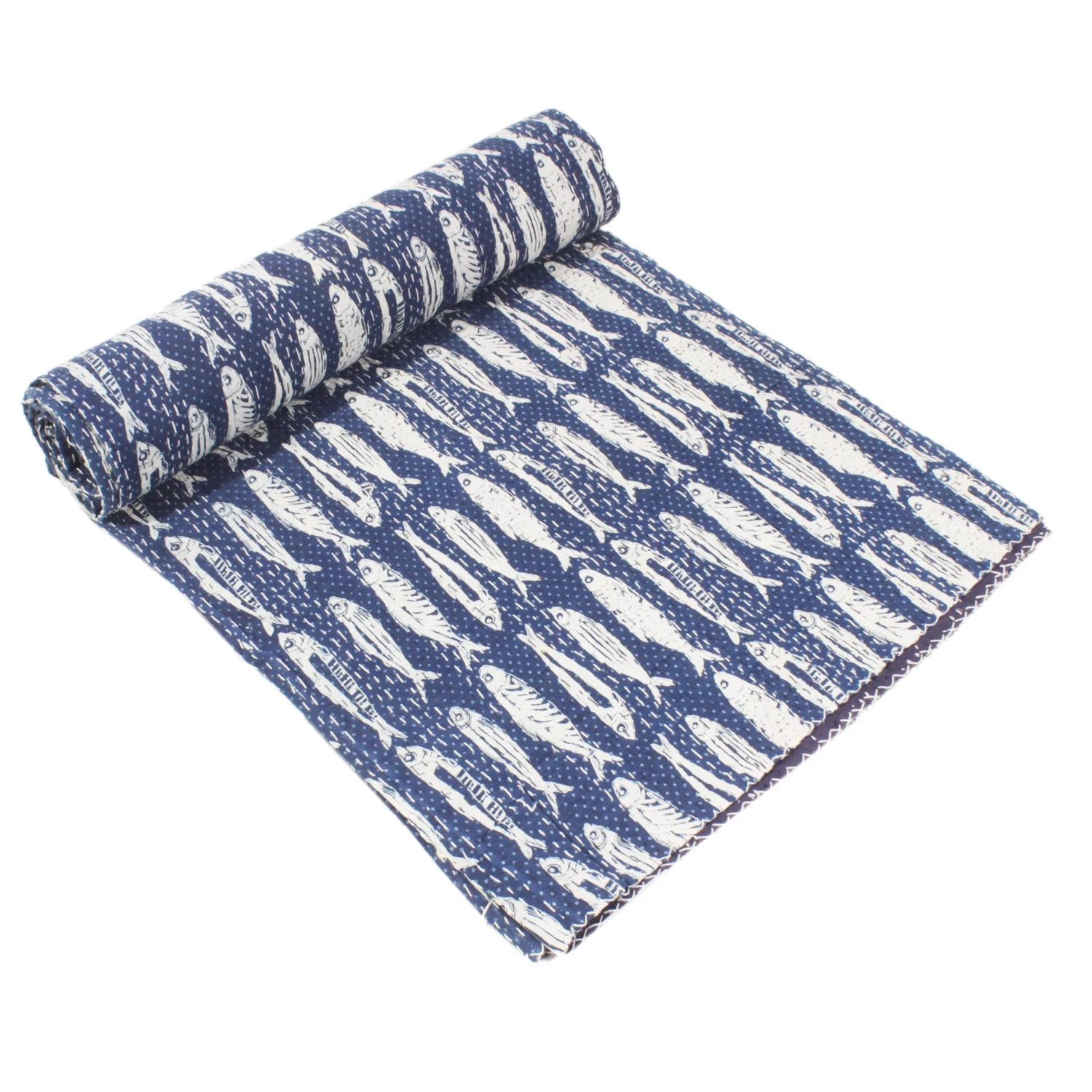 Indian Kantha Quilt Block Printed Kantha Blanket Cotton Kantha Bedspread Kantha Coverlet Throw king Size Kantha Bedcover 90x108