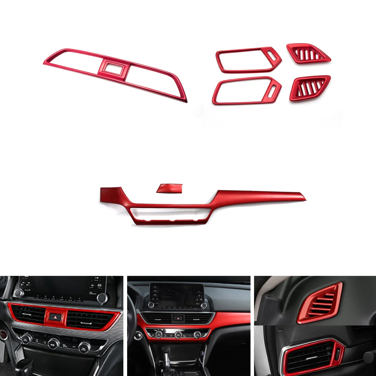 Xotic Tech Interior Center Console Stripe Dashboard Center AC Vent Outlet Cover Trim Combo Kit , Sporty Red , Compatible with Honda Accord 10th Gen 2018-2022