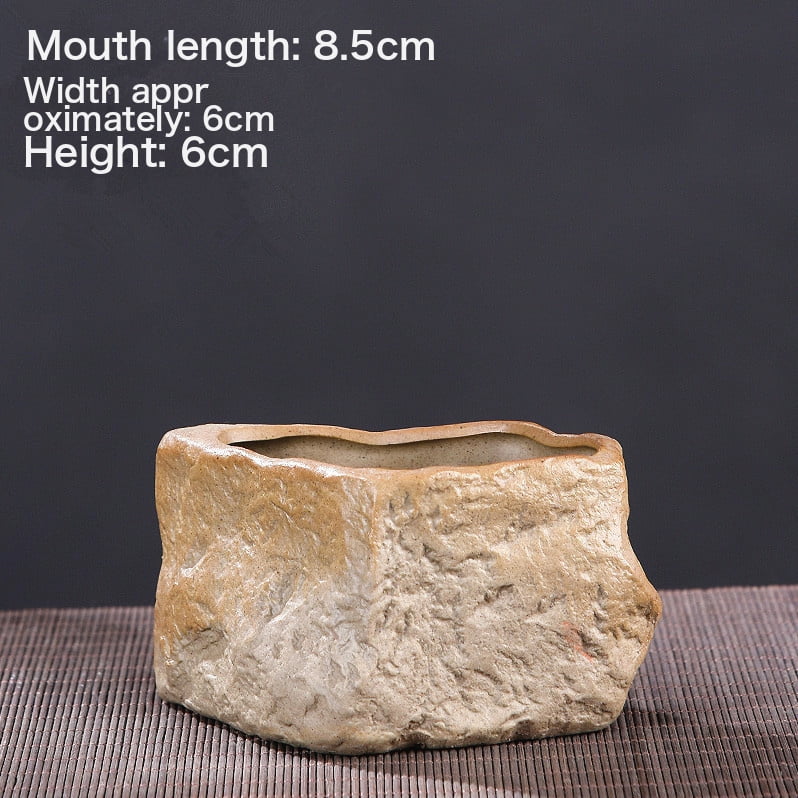 Rough Ceramic Small Stone Succulent Plant Ceramic Flower Pot Retro And Simple New Suite New Set Combined Potting With Holes 1 Coarse Pottery Medium Stone Ceramic