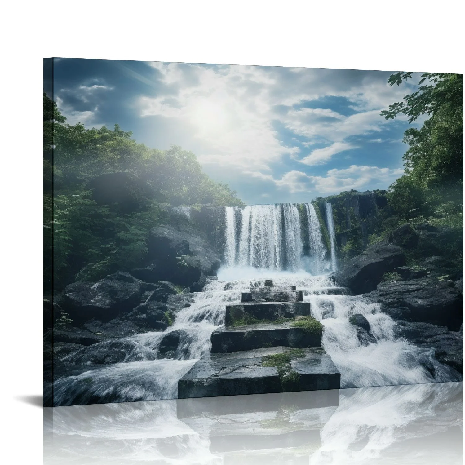 Nawypu Waterfall Pictures Wall Decor Iceland Canvas Wall Art Nature Landscape Poster Prints For Living Room Bedroom Office With Framed
