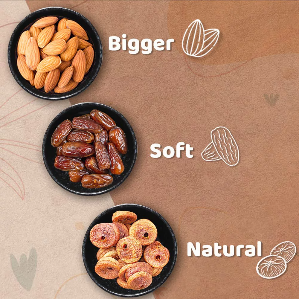 Ministry Of Nuts Pack of 3 Premium Dry Fruits California Almonds 200g, Dates 200g, Figs 200g Total 600g, Natural Dry Fruits with Good Source of Protein, Zero Cholesterol Trans Fa