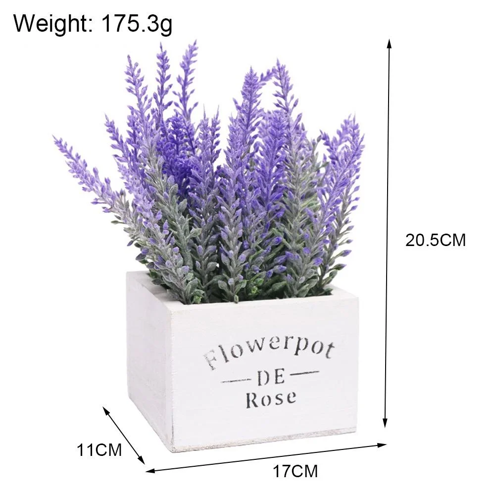 Artificial Lavender Flower Pot Simulation Lavender Pot Fake Flower Plant with Wooden box