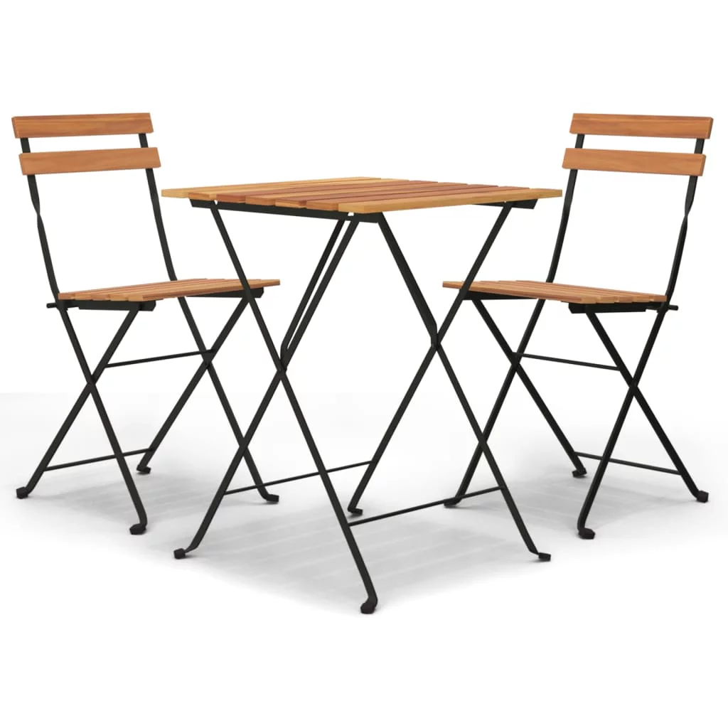Dcenta 3 Piece Folding Bistro Set Solid Wood Teak and Steel