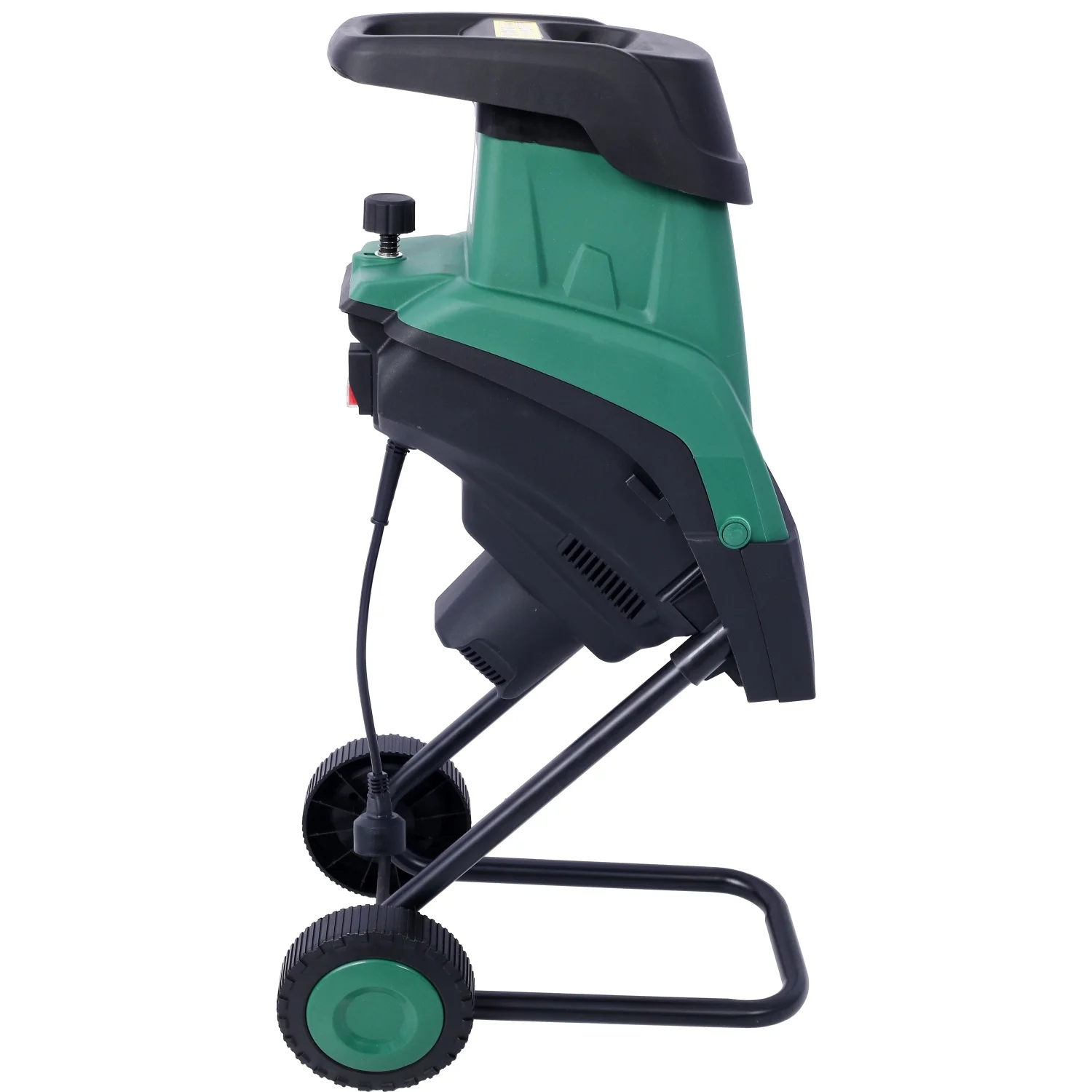 Efficient Green Portable Electric Wood Chipper/Shredder with Wheels - Featuring Double Sided Blade System and 15Amp Motor - Ideal for Yard Maintenance - Includes Auto Shut-Off and Chippin
