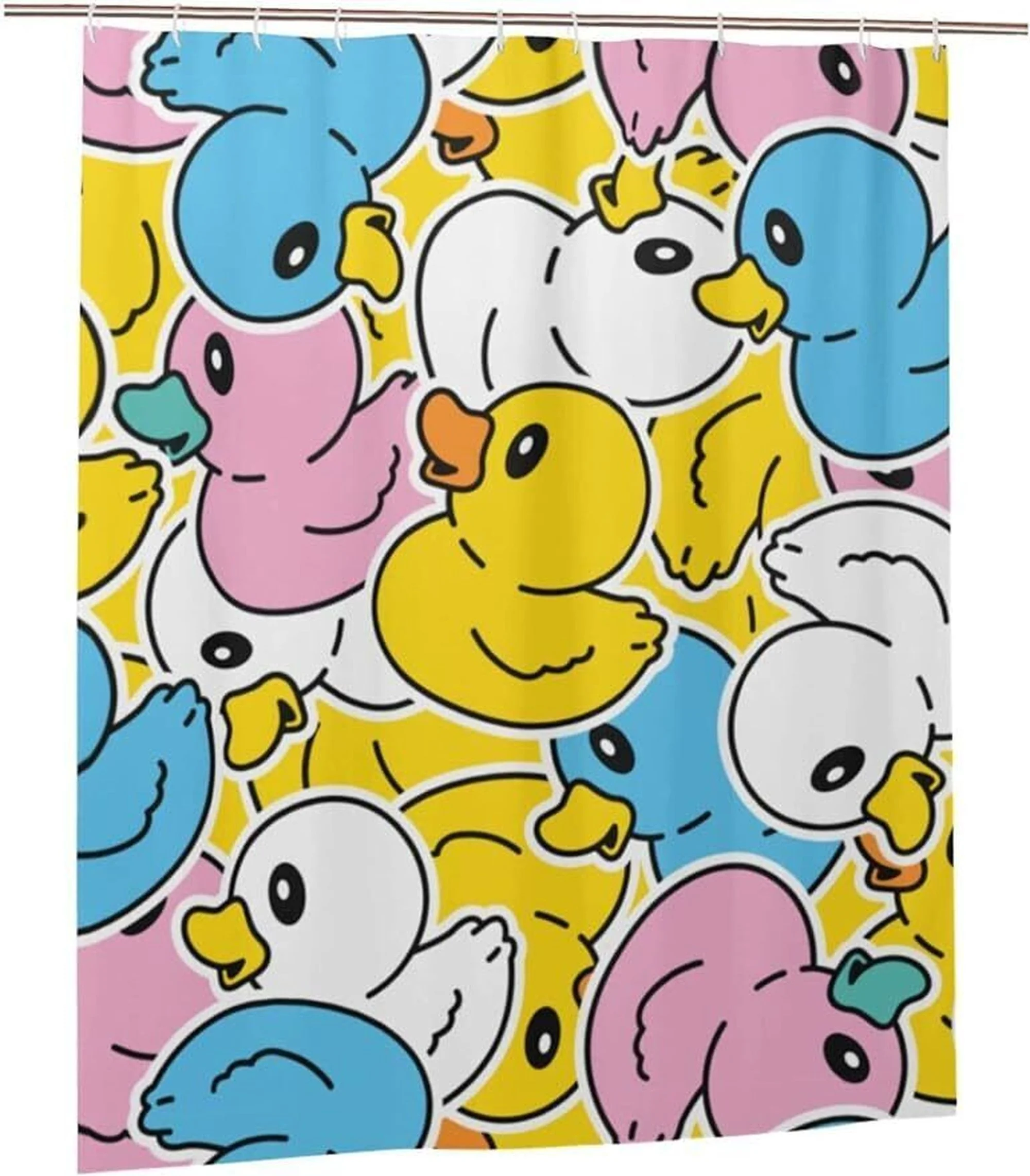 Vibrant Rubber Duck Shower Curtain - Water-Resistant Polyester Fabric, Fun Bathroom Decor, Colorful Bath Curtain