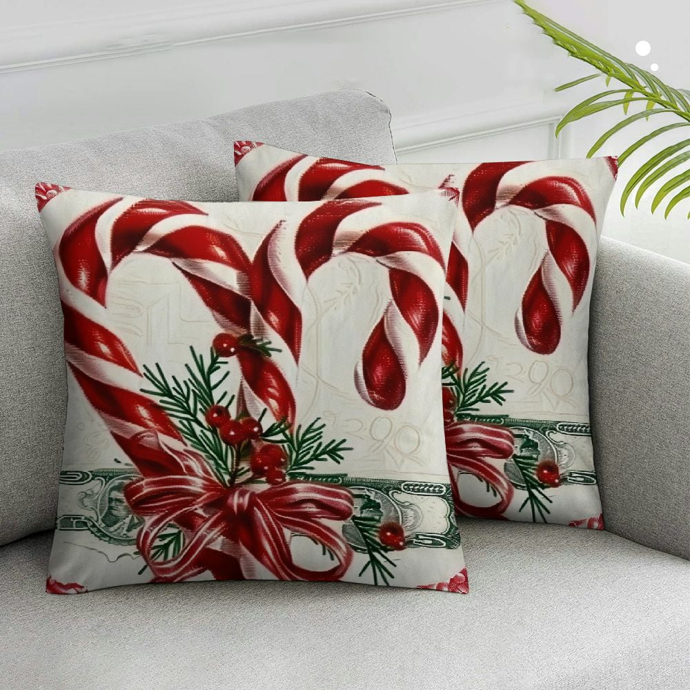 Nawypu Christmas Pillow Cover, Candy Canes Throw Pillow, Santa Red White Stripe Decorations for Home Farmhouse Sofa Couch Bed Indoor Outdoor,2 Pcs