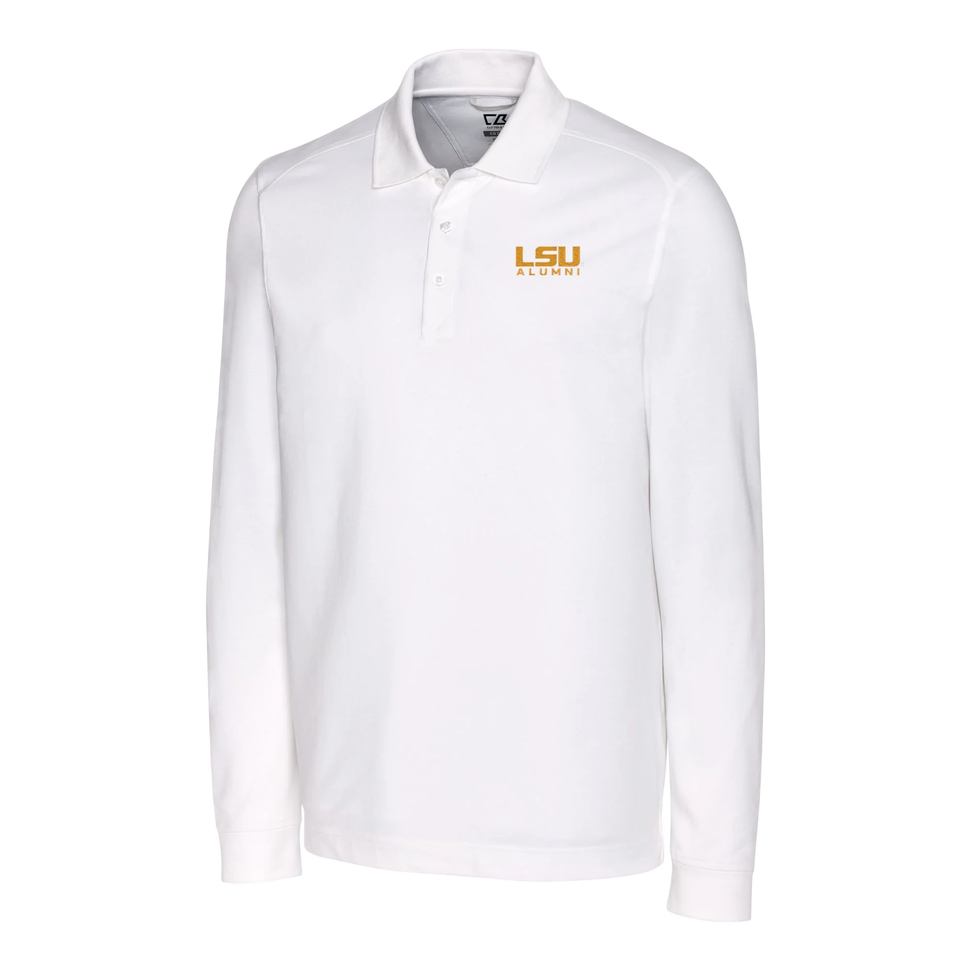 Men's Cutter & Buck  White LSU Tigers Alumni Logo Advantage Tri-Blend Pique Long Sleeve DryTec Polo