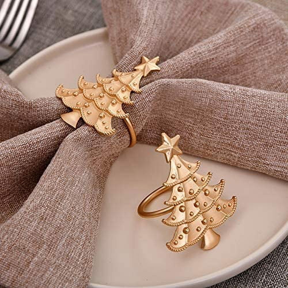 Gold Napkin Rings Holder in Christmas Tree Design Festive Table Decor and Favor for Thanksgiving Fall Autumn Holiday Wedding Birthday Thanksgiving Banquet Housewarming Gift Set of 8